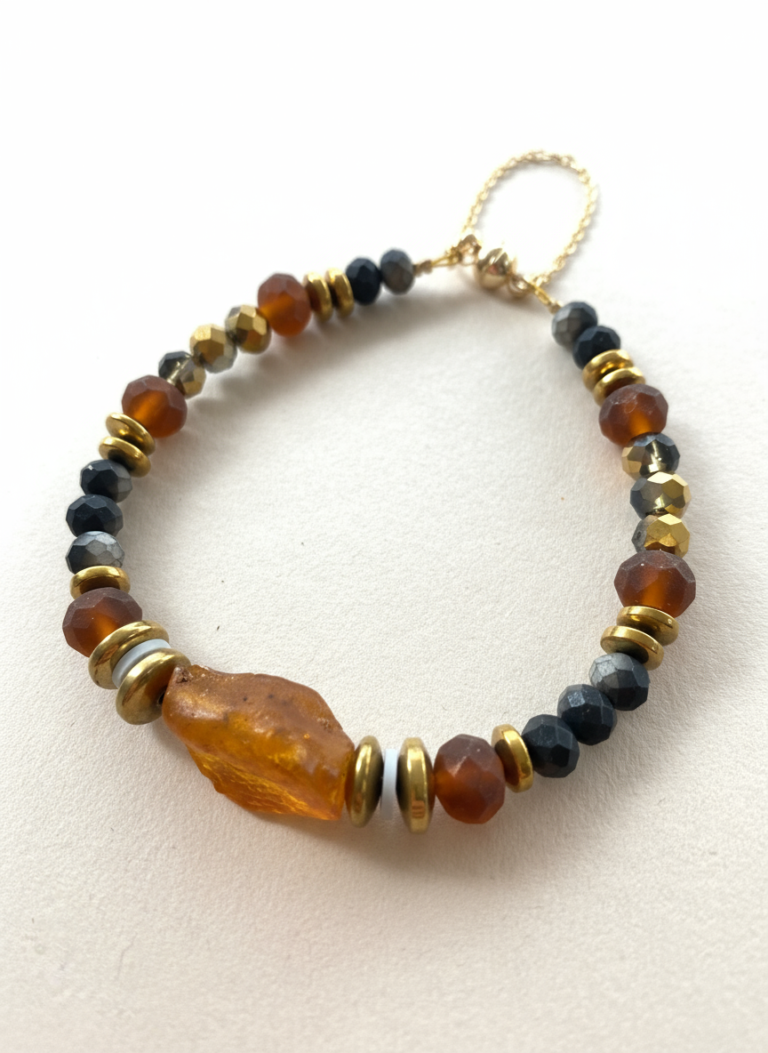 Gist - Raw Amber and crystal bracelet