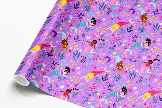 Girls Purple Mermaid Wrapping Paper, Gift Wrap, For Kids