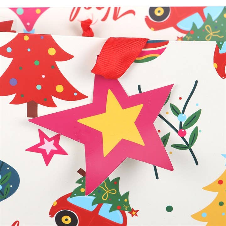 32cm Medium Colourful Nostalgic Christmas Print Gift Bag
