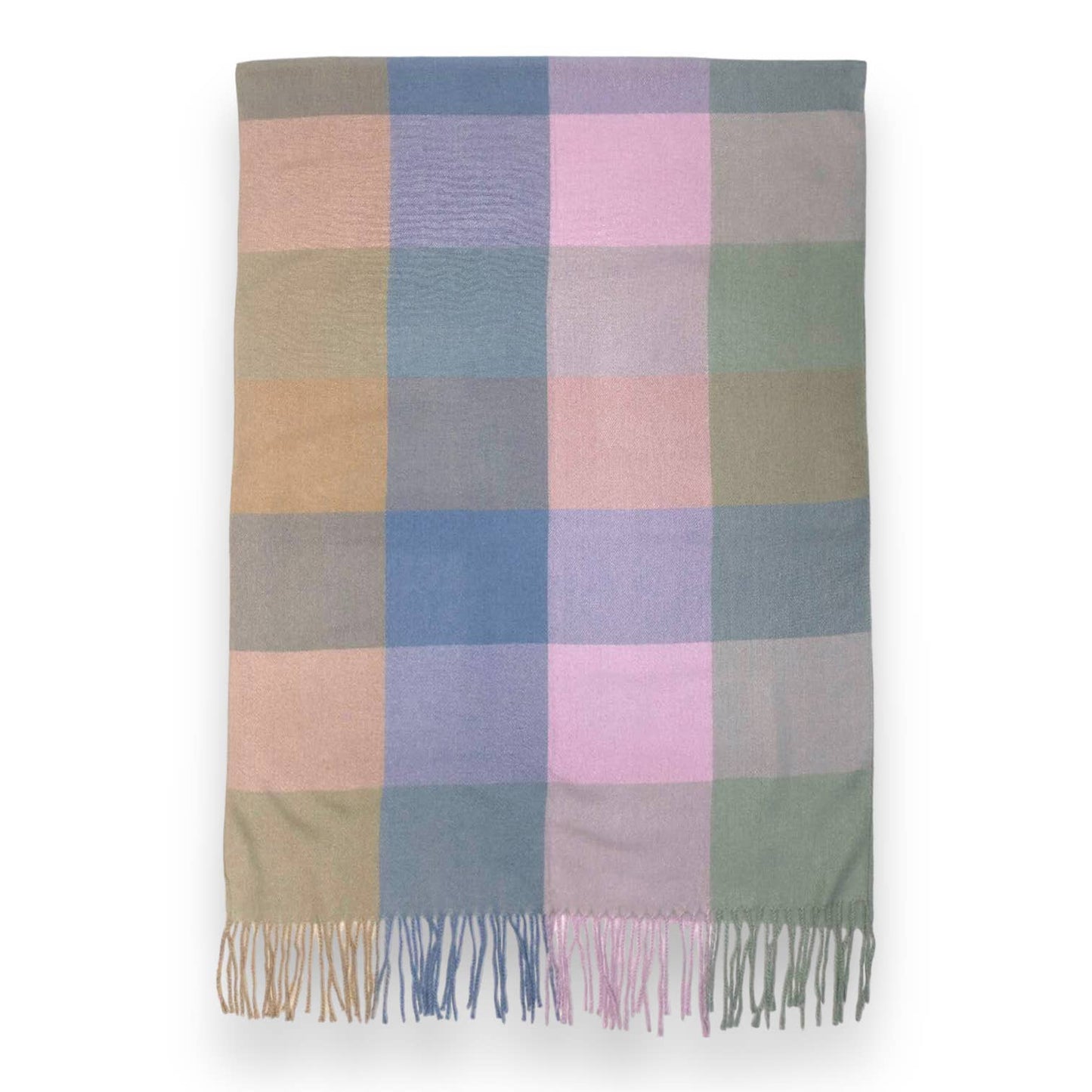 Classic colourful woolmix check scarf with tassels: Pastels
