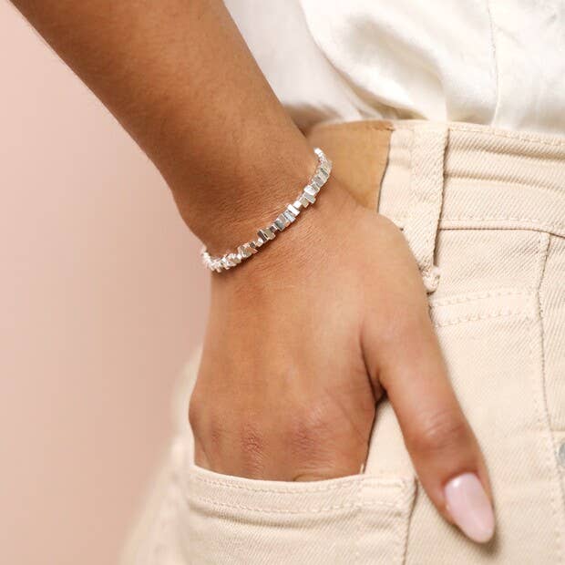 Rectangular Beaded Bracelet in Silver