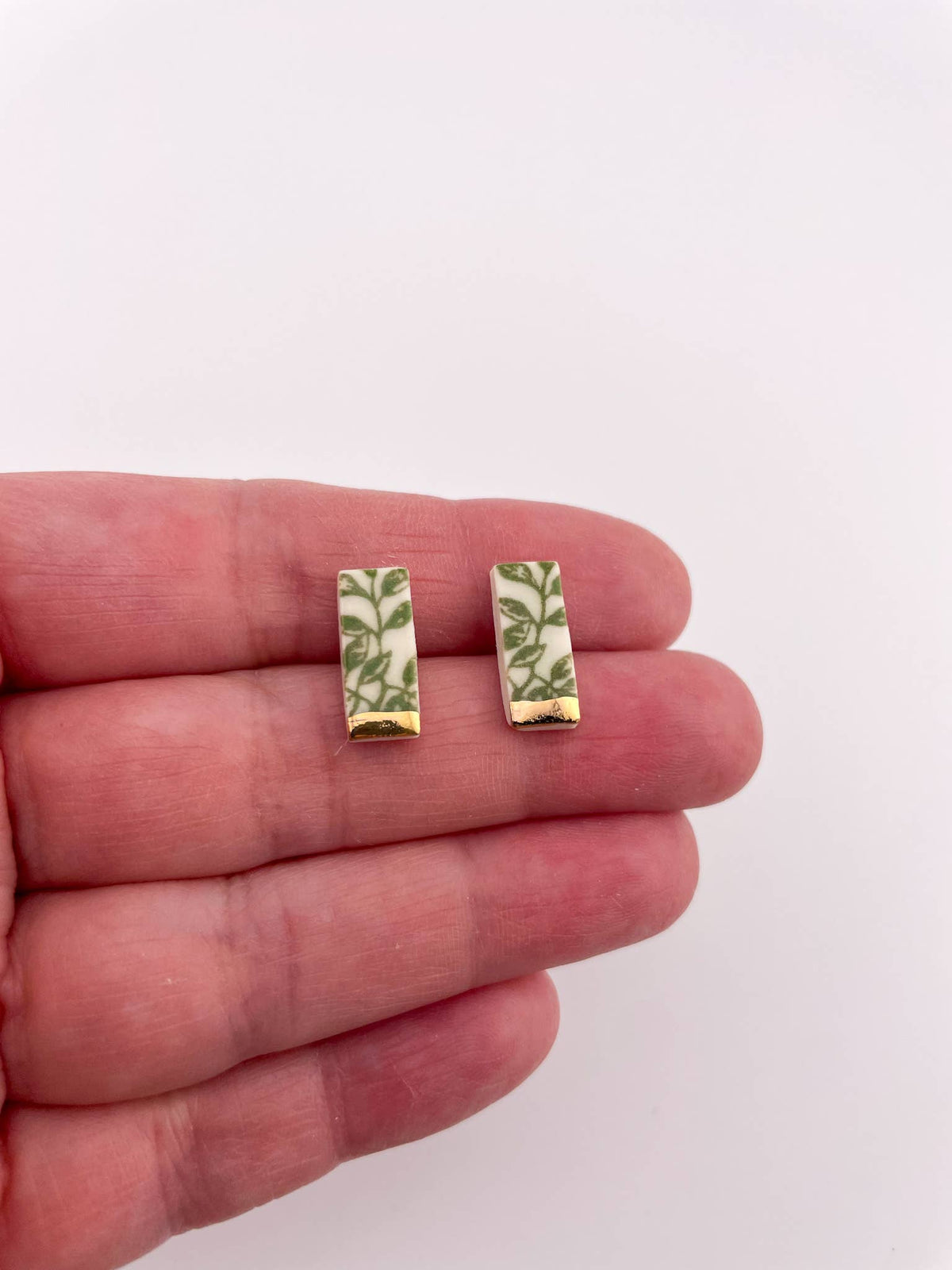 Green China Stick Rectangle Studs (Options): Gold tip