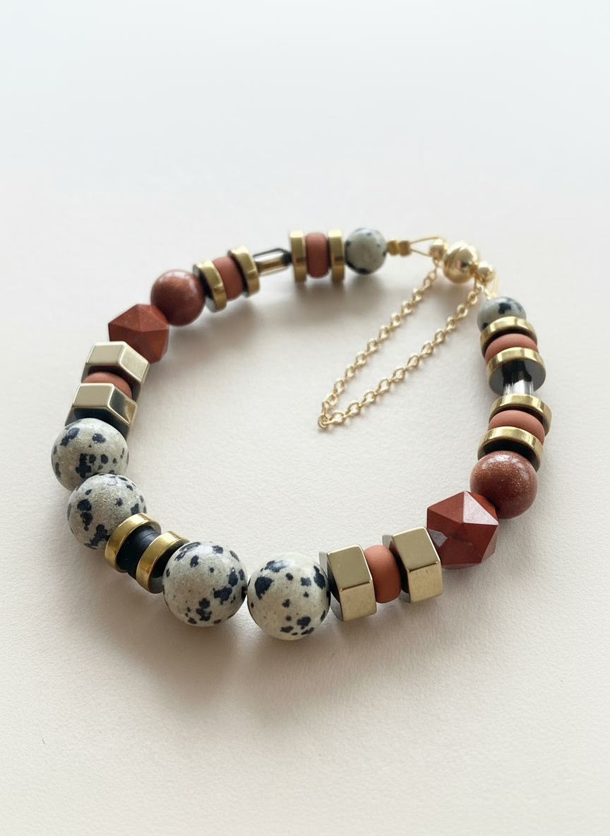 Gist - Dalmatian Jasper & Sandstone barrel bracelet