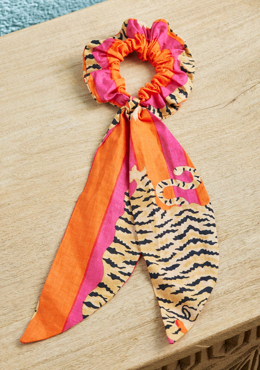 Tiger Stripe Hair Scrunchie With Tie
