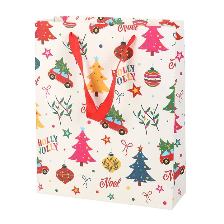 32cm Medium Colourful Nostalgic Christmas Print Gift Bag