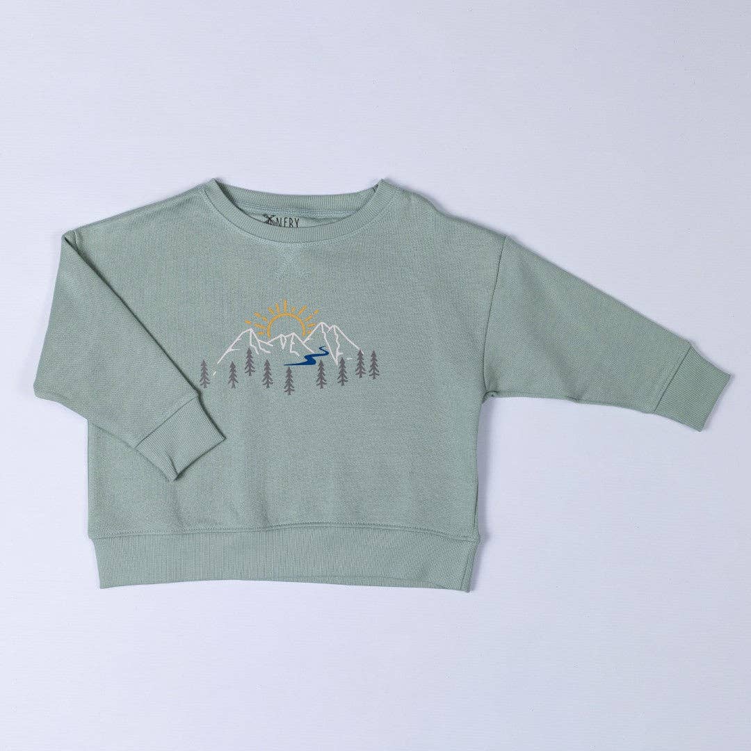 Kids Sweatshirt With Mountain Print: Sage Green / 2-3y