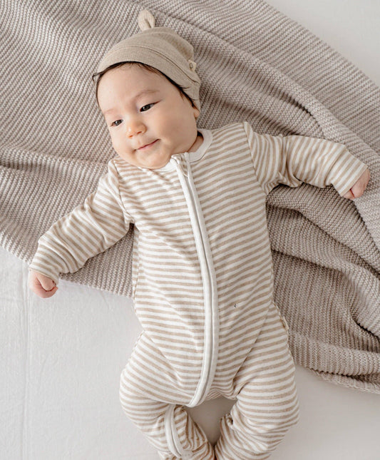 Lūmmi Organic Cotton Zip Growsuit - Oat Stripes
