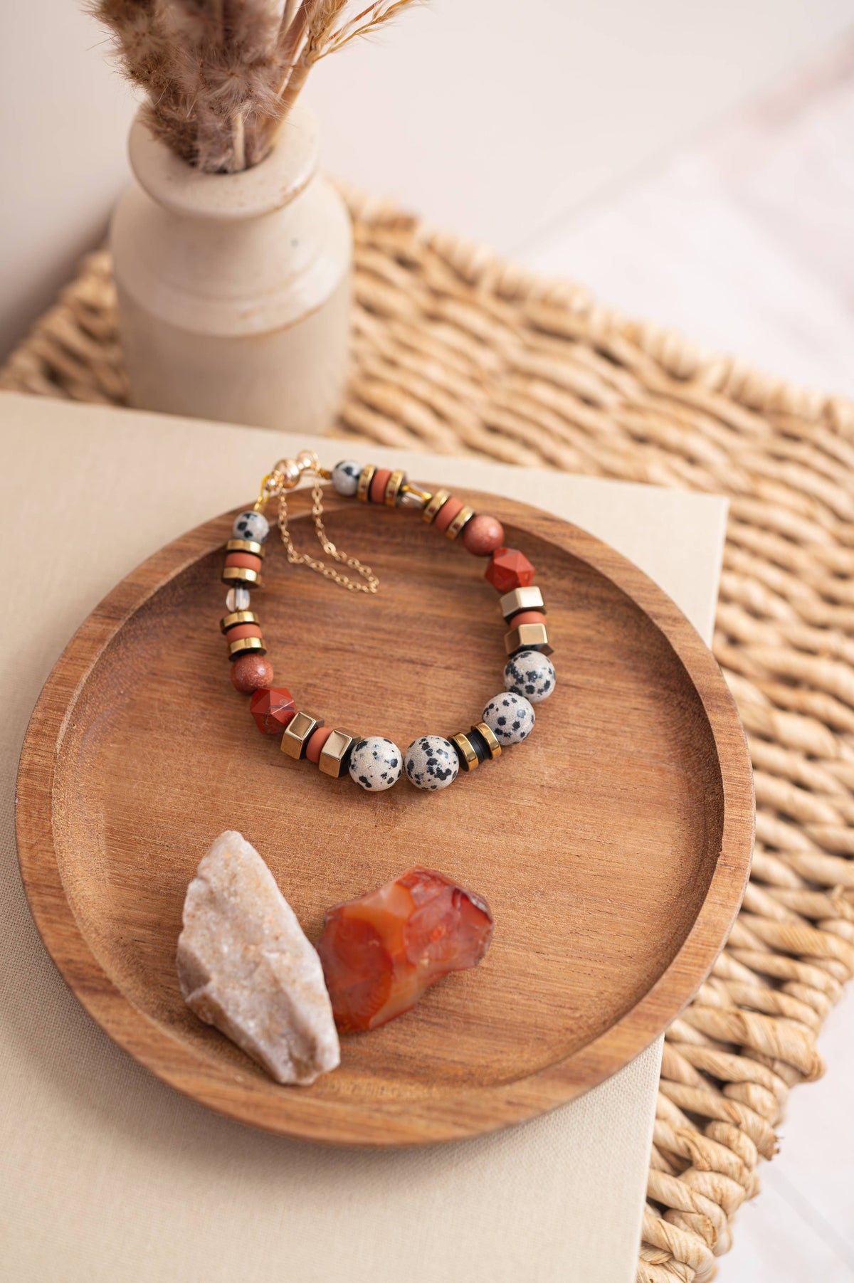 Gist - Dalmatian Jasper & Sandstone barrel bracelet