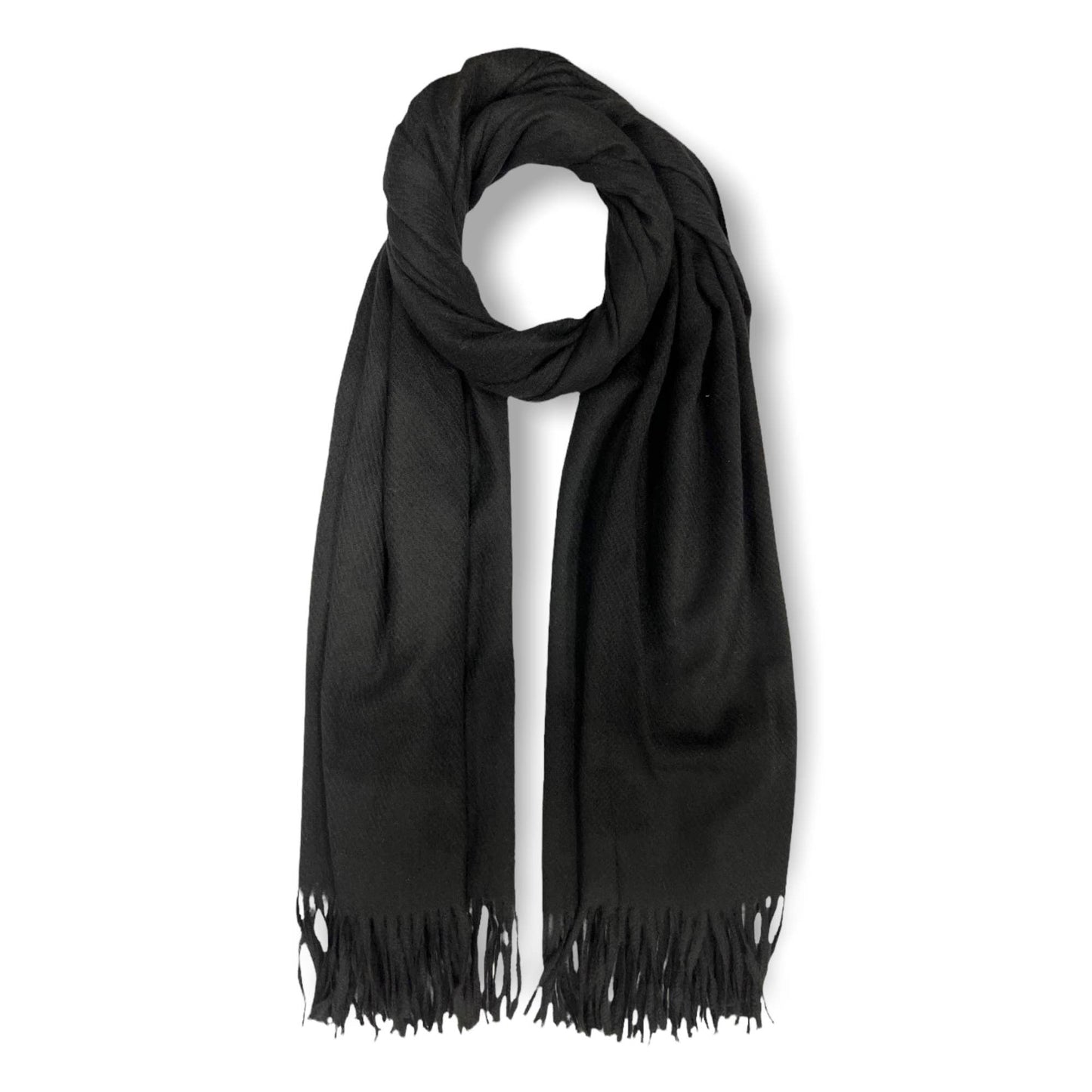 Plain cashmere mix ribbed winter scarf with tassel: Navy