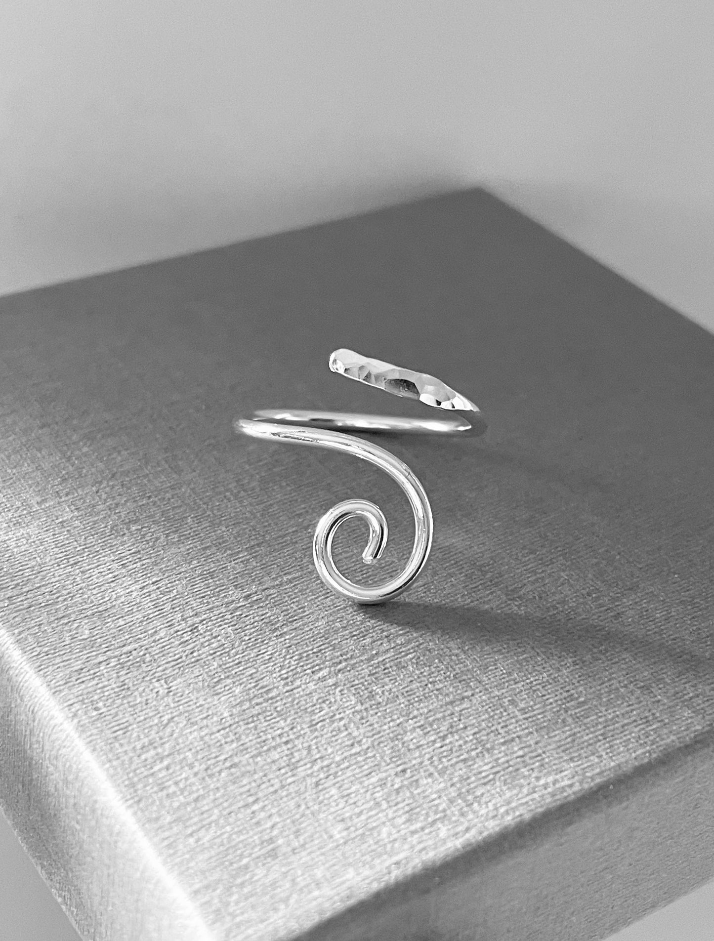 Adjustable sterling silver wave ring, silver spiral ring: Small