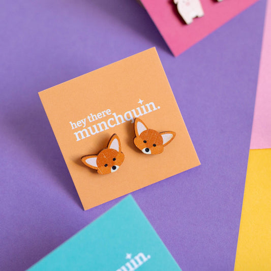 Cute fennec fox - Eco friendly wooden stud earrings