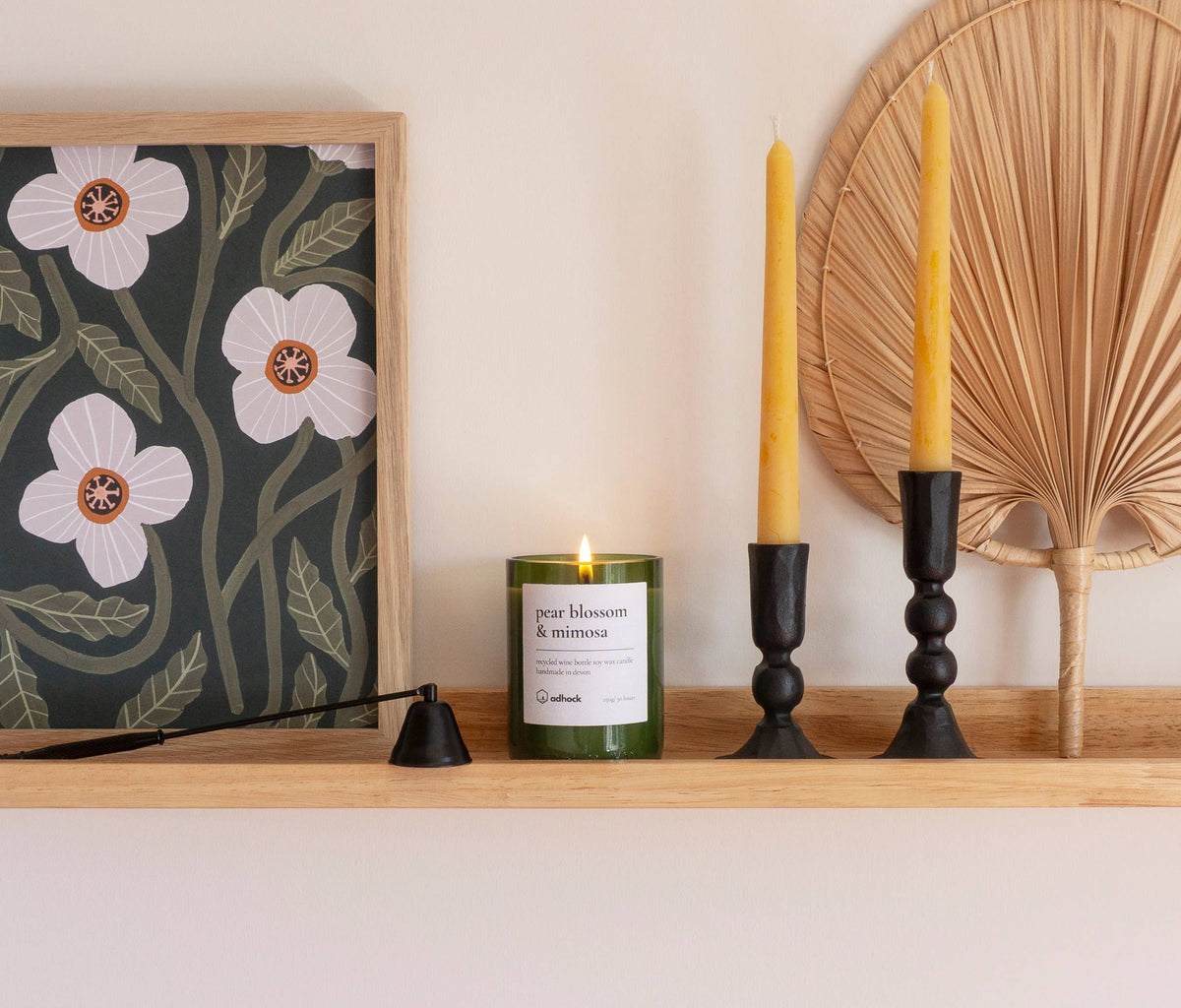 Upcycled Wine Bottle Candle - Pear Blossom & Mimosa: Green