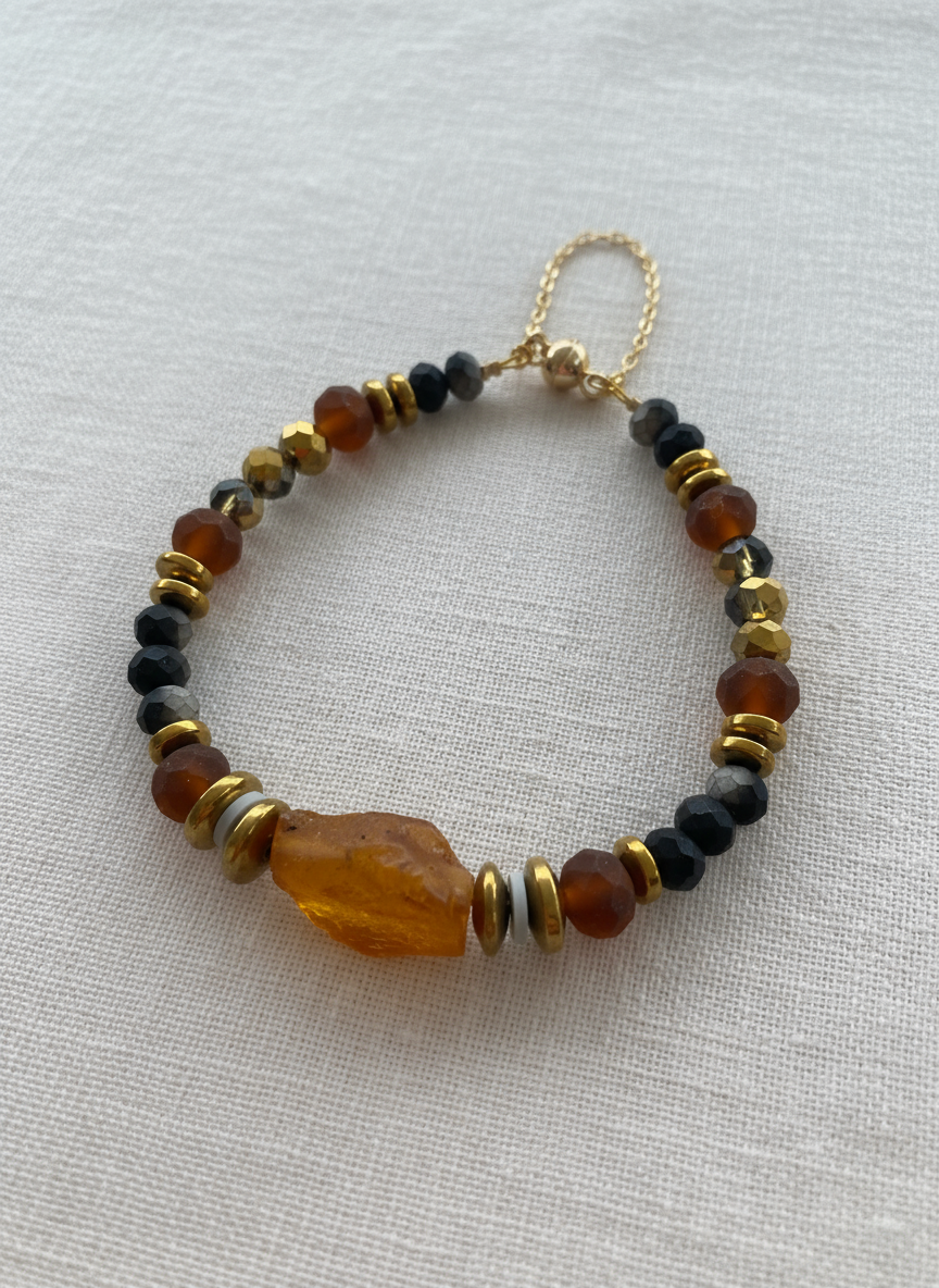 Gist - Raw Amber and crystal bracelet