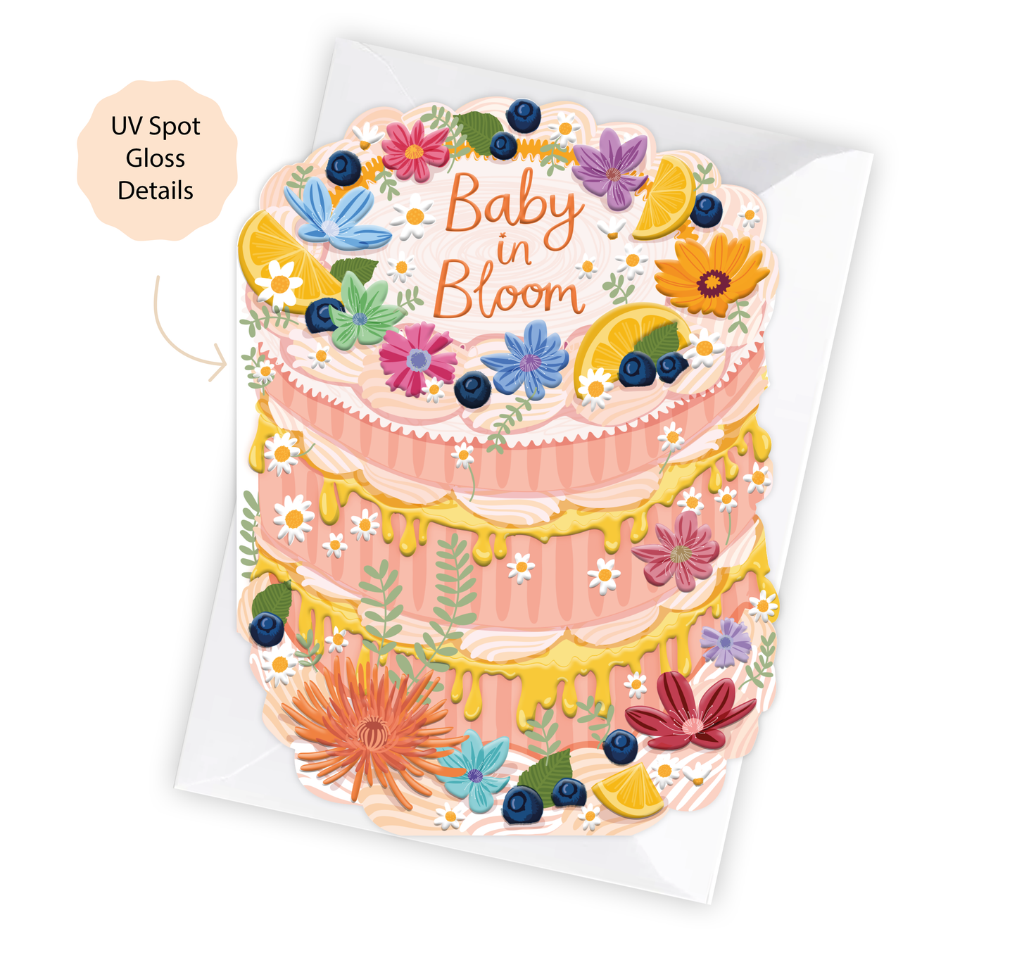 Baby in Bloom - Cake Shaped Greeting Card for Baby Shower