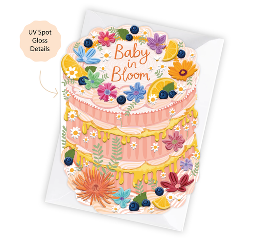 Baby in Bloom - Cake Shaped Greeting Card for Baby Shower