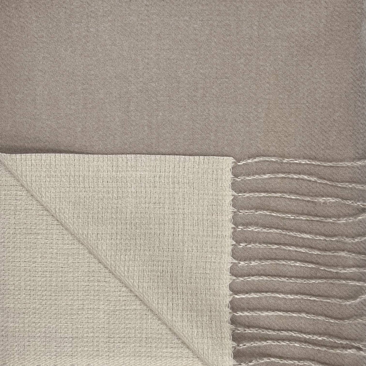 Reversible two tone coloured plain cashmere blend scarf: Oatmeal