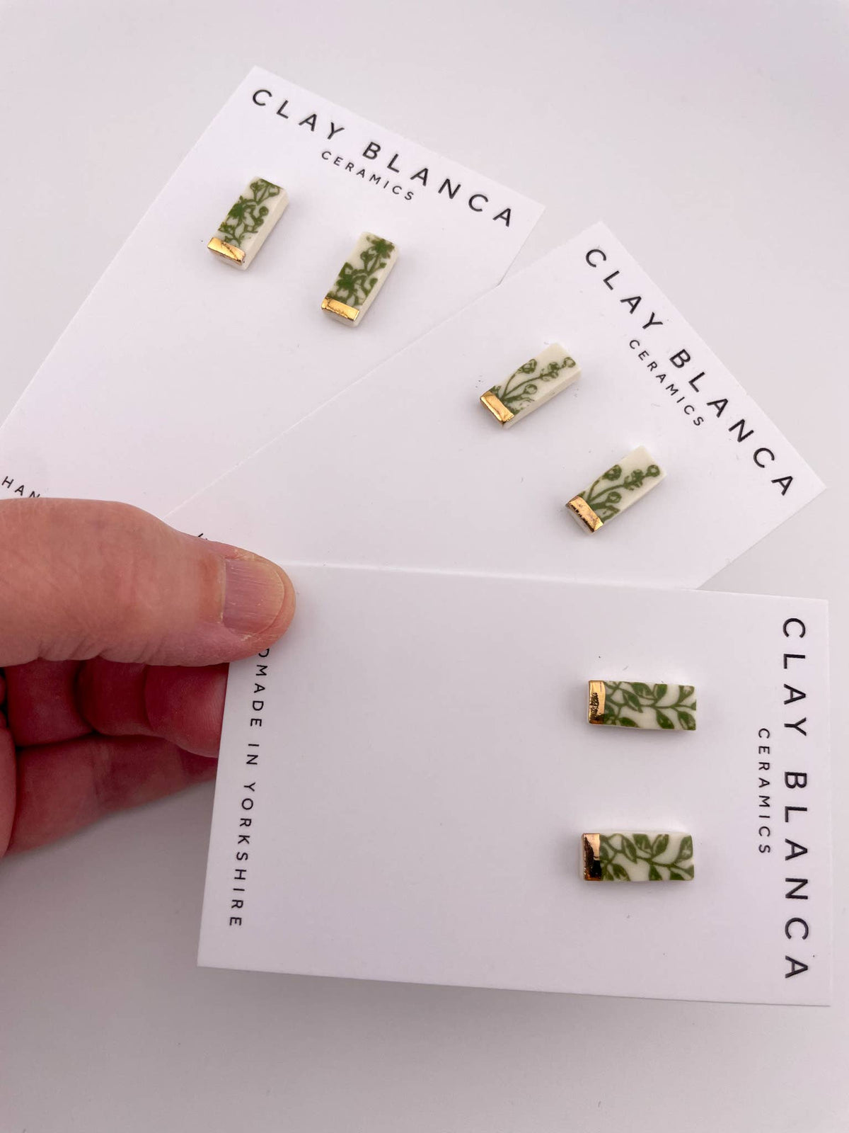 Green China Stick Rectangle Studs (Options): Gold tip