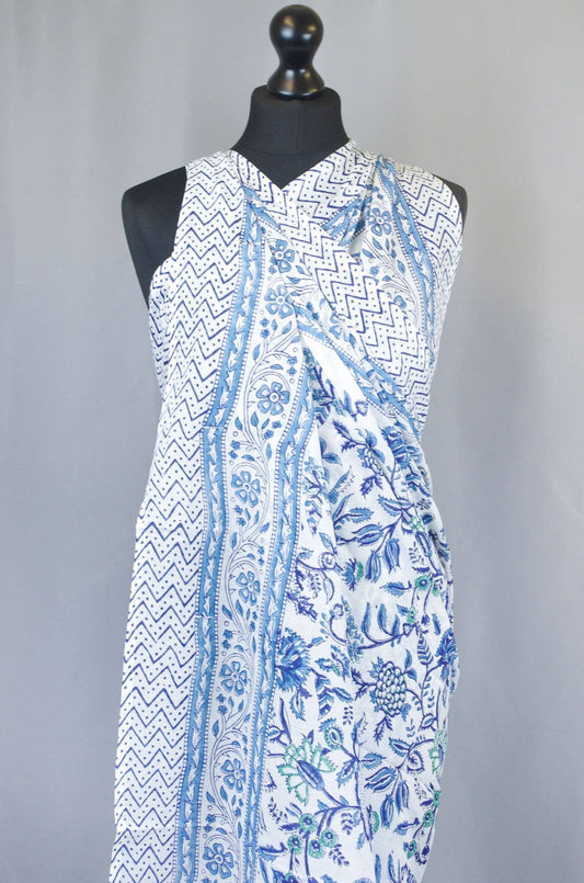 Beach Coverup Sarong Pareo - Wild Flowers On White