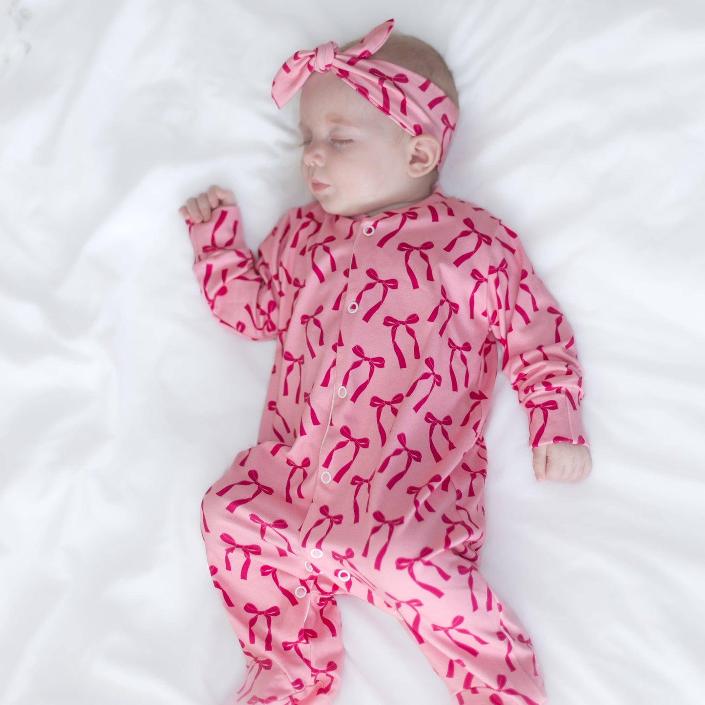 Pink Bow Cotton Sleepsuit: 3-6 M