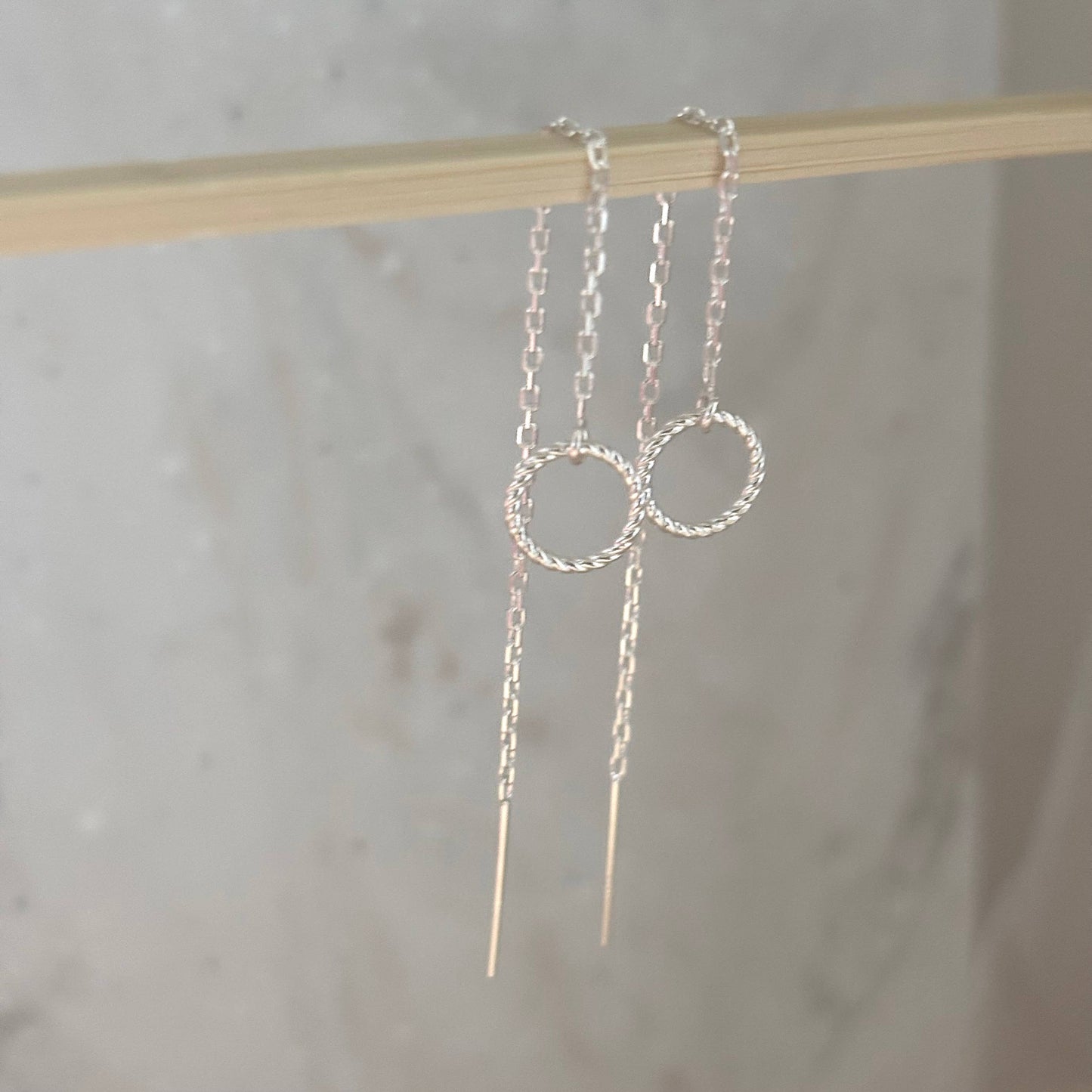 Circle chain threader earrings, sterling silver