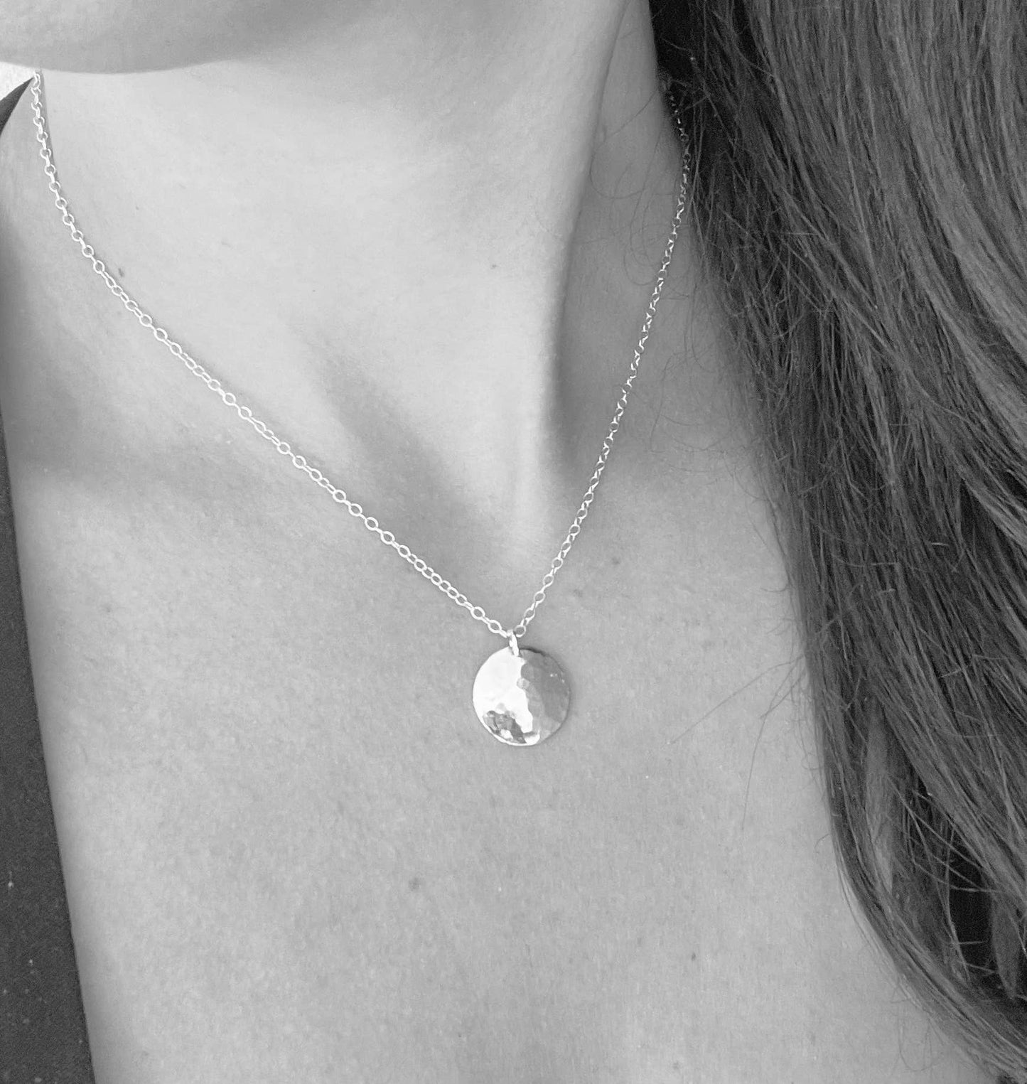 Full moon necklace, sterling silver disc necklace