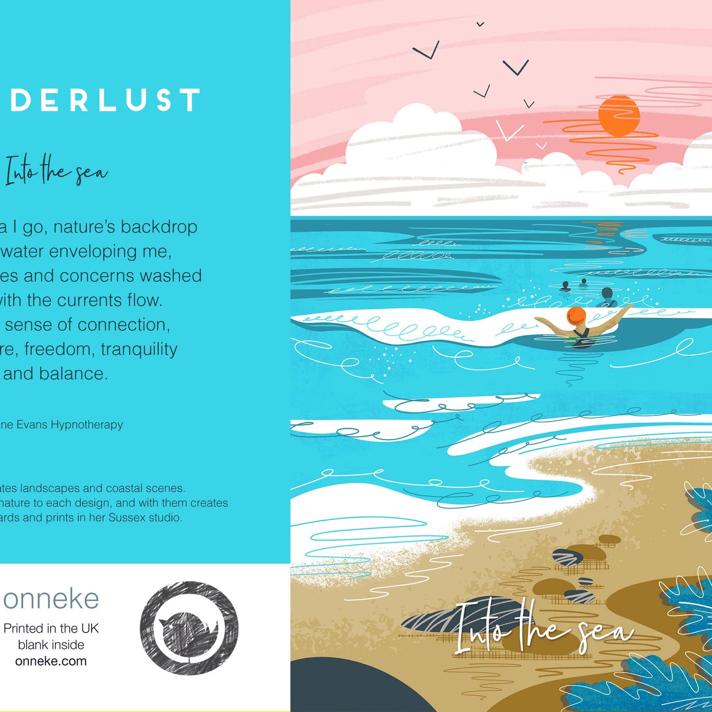 Into the sea greeting card - wild swimming card sea swimming
