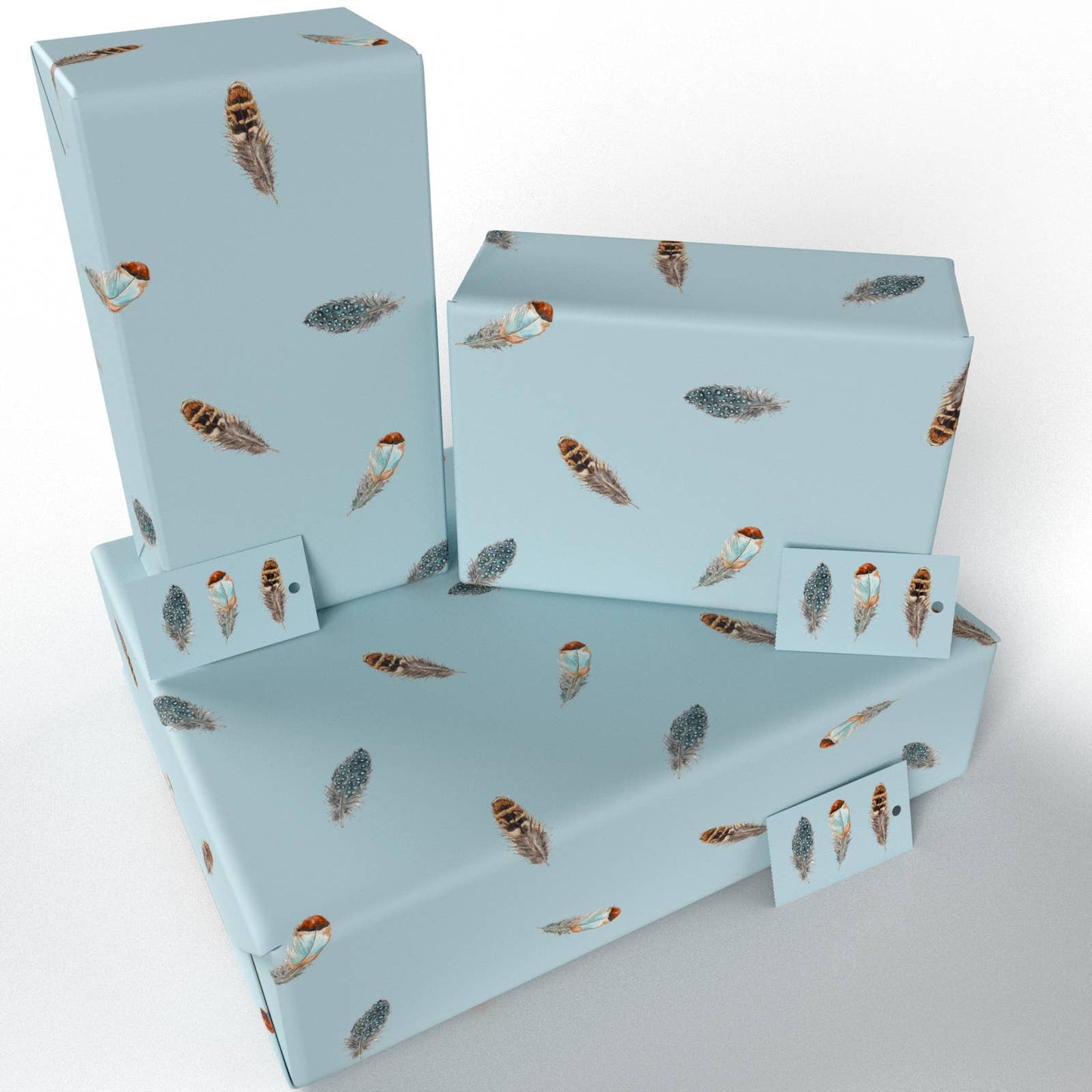 Blue Feathers Wrapping Paper • ECO Friendly • UK Made