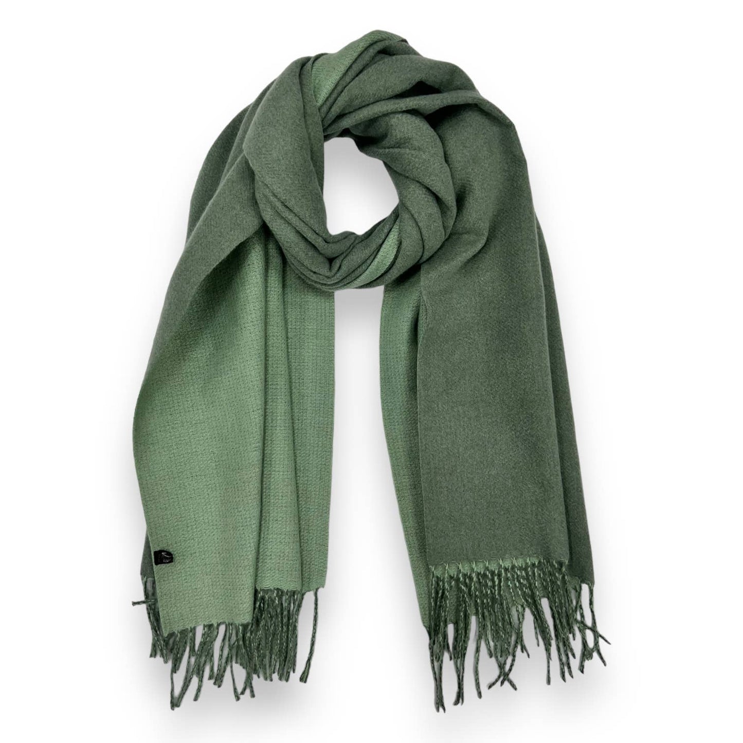 Reversible two tone coloured plain cashmere blend scarf: Sage