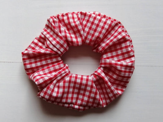 Gingham scrunchie, school hair accessory, checked scrunchies: Red
