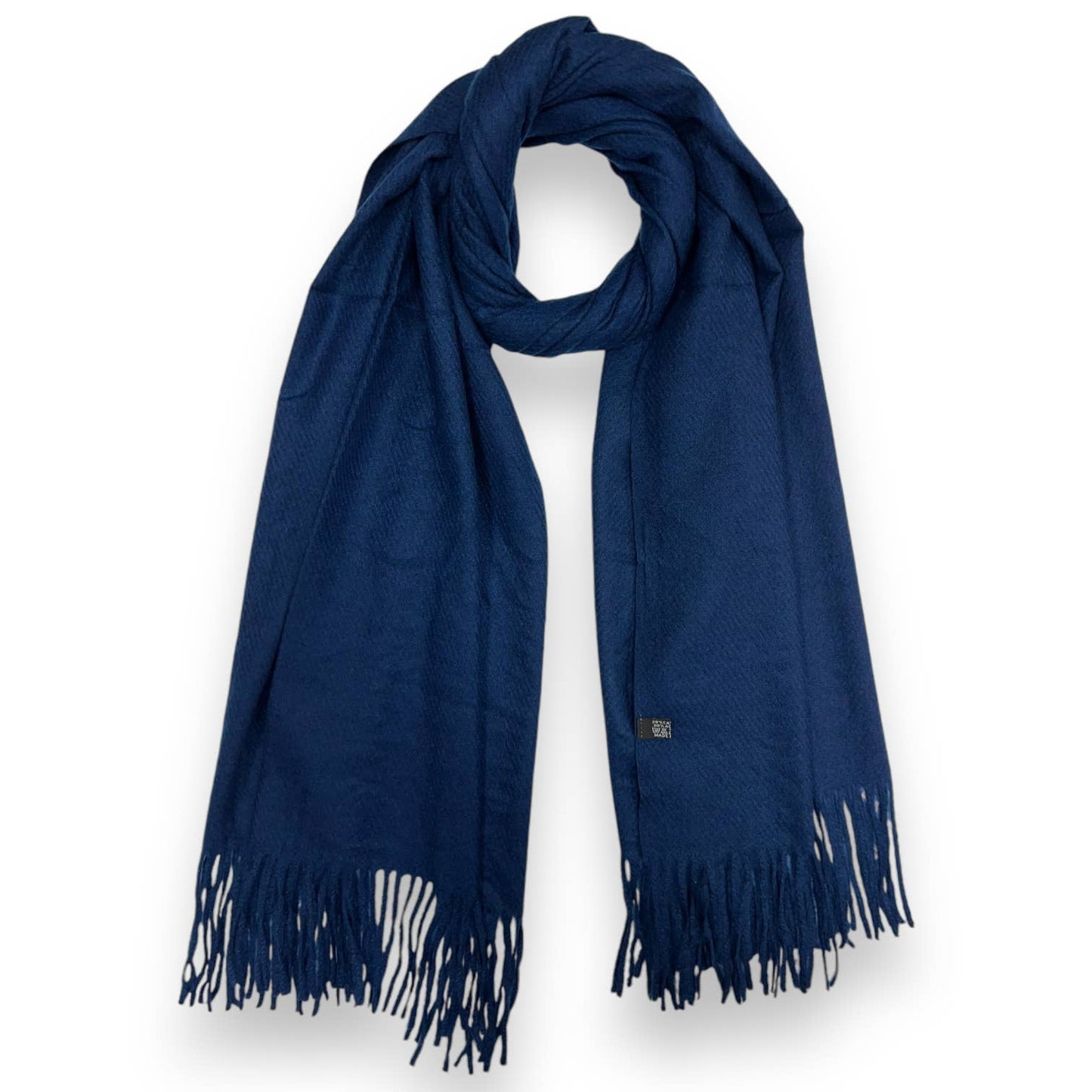 Plain cashmere mix ribbed winter scarf with tassel: Navy