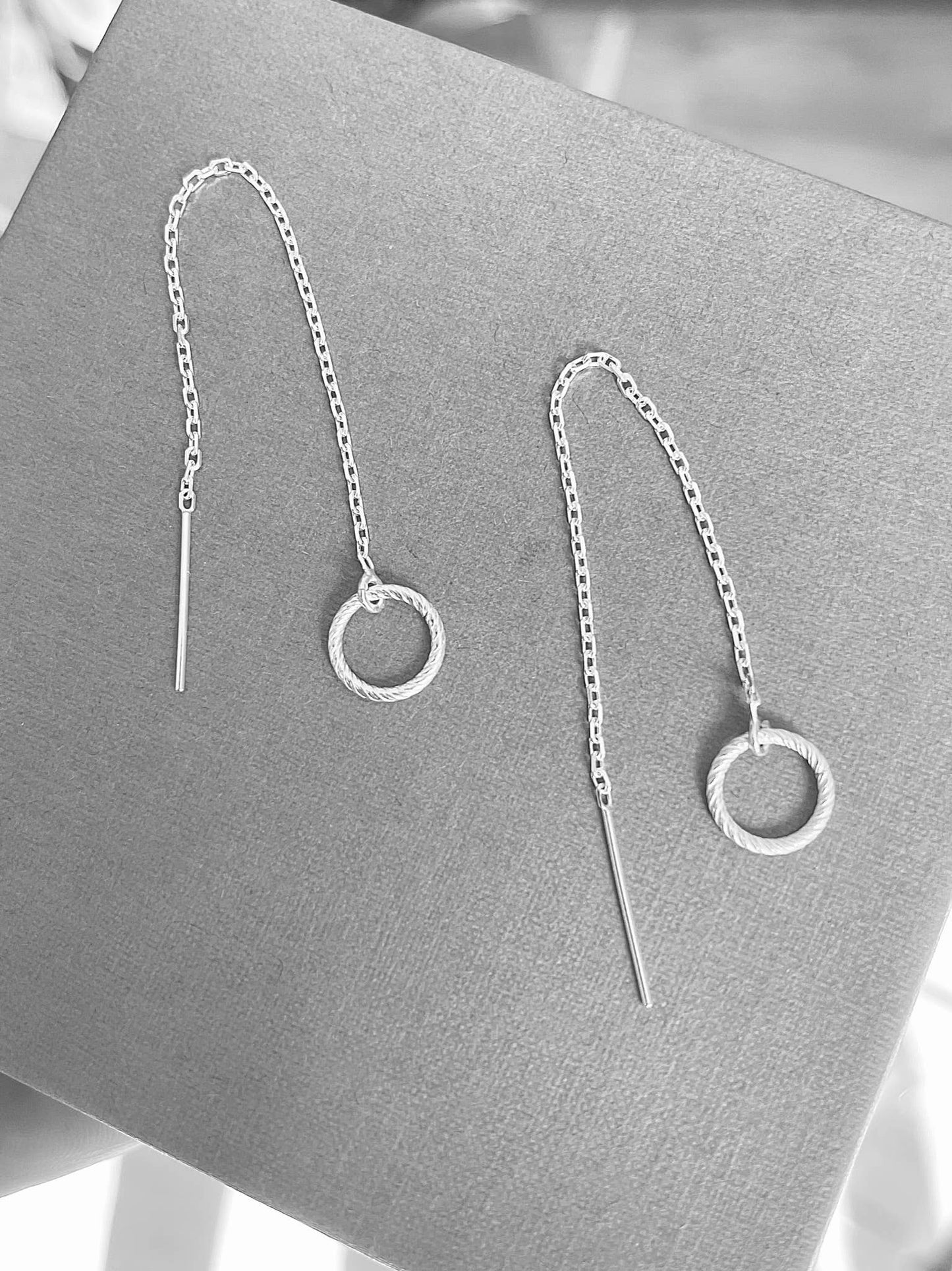 Circle chain threader earrings, sterling silver