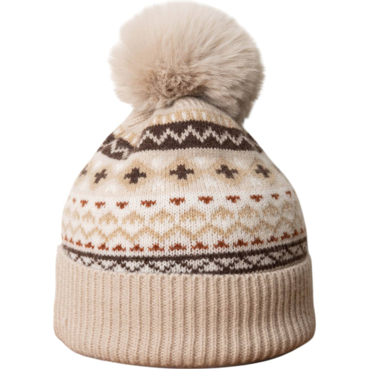 Unisex Beige Nordic Cosy Bobble Hat HL879