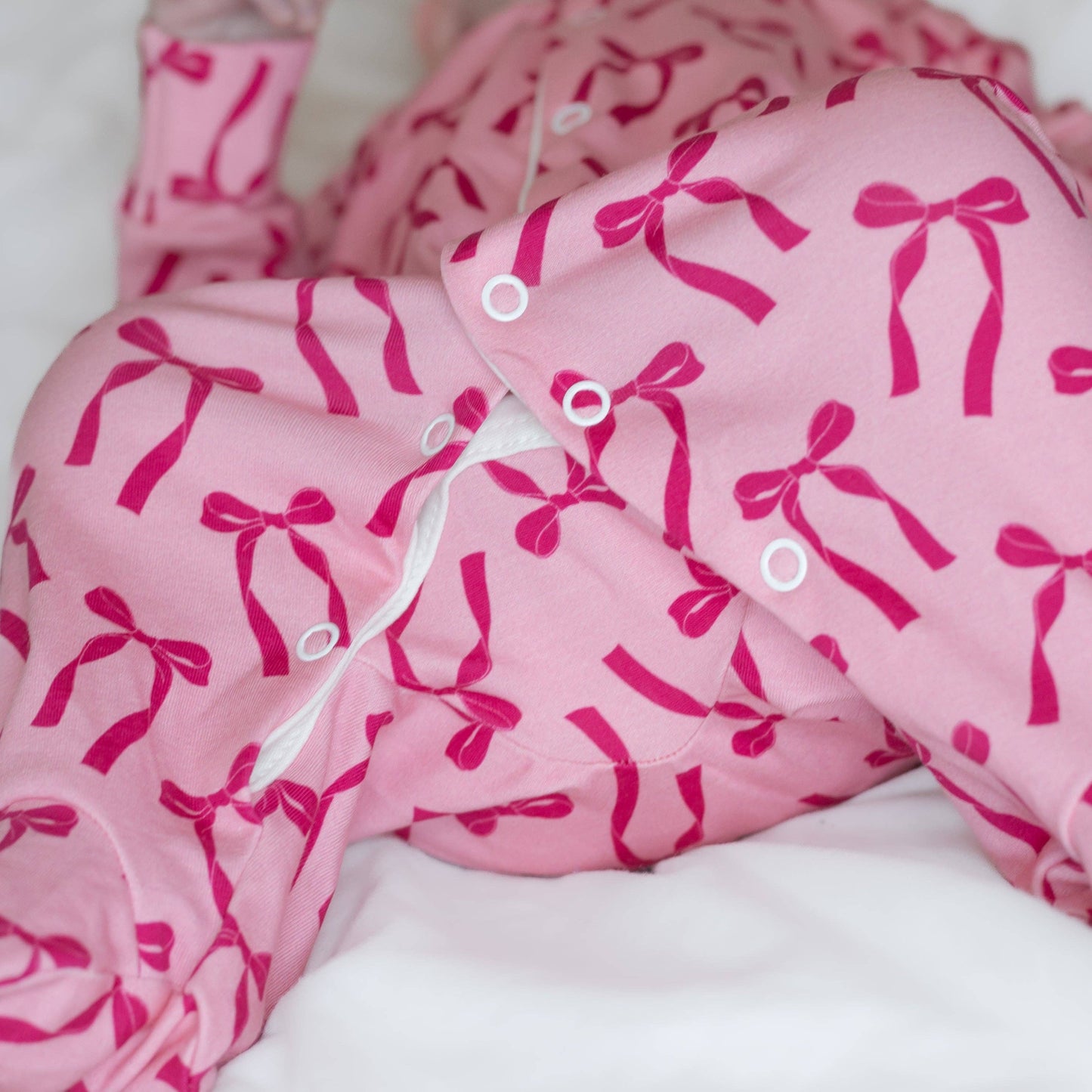 Pink Bow Cotton Sleepsuit: 3-6 M
