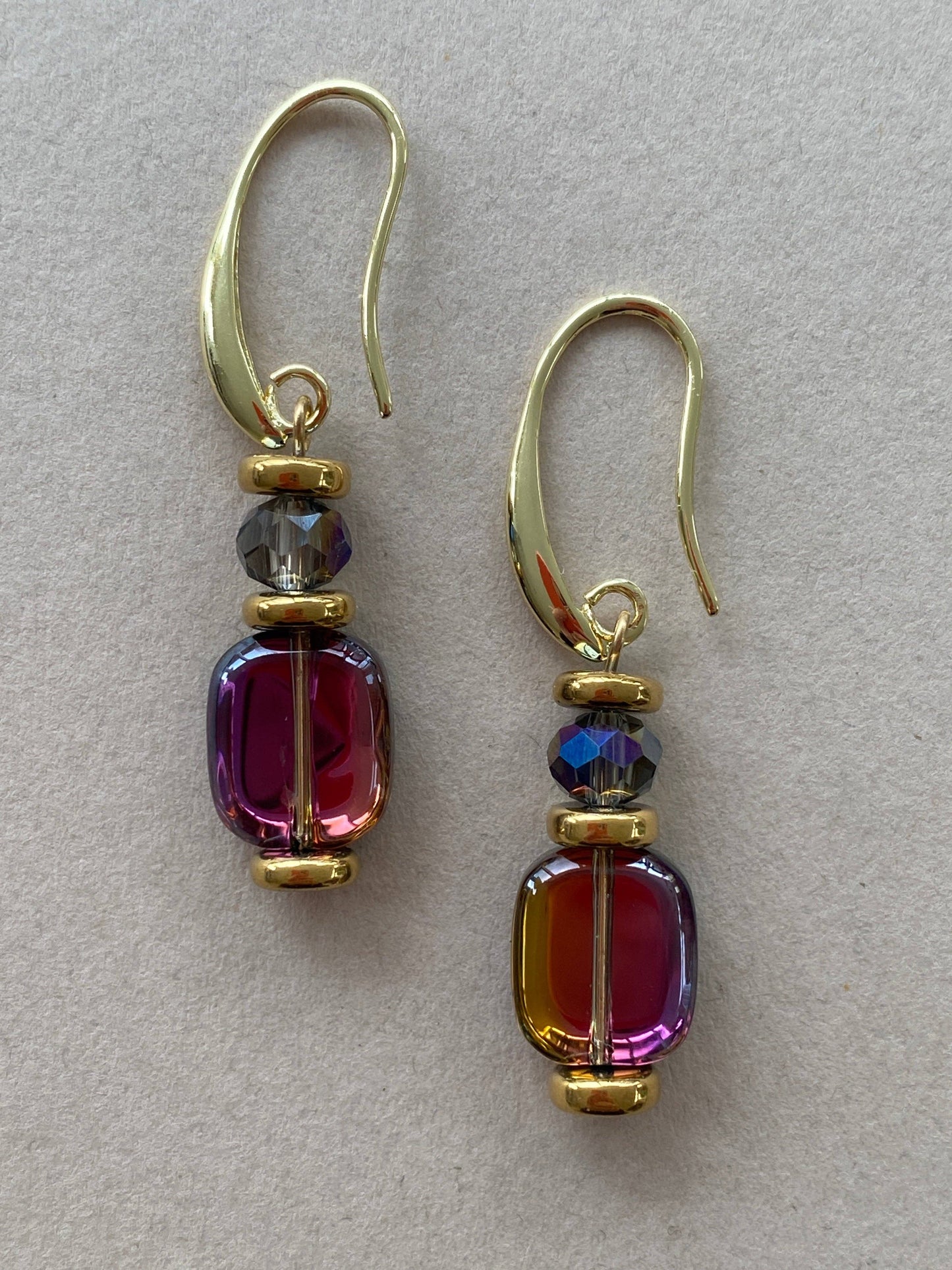 Gist Hematite, Glass & crystal drop earrings in purple and gunmetal