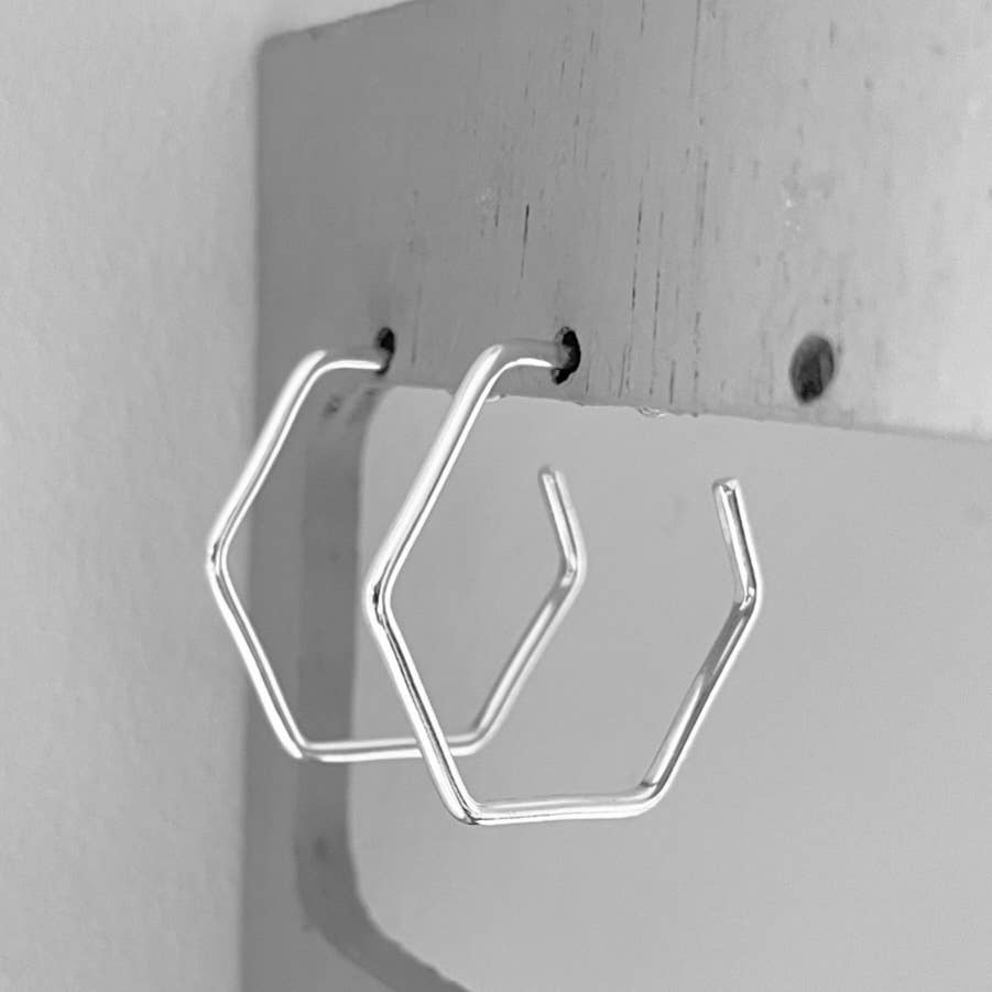 Hexagon hoop earrings sterling silver