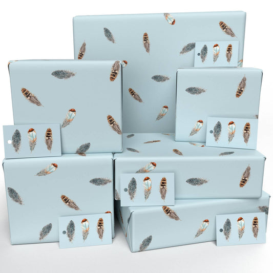 Blue Feathers Wrapping Paper • ECO Friendly • UK Made