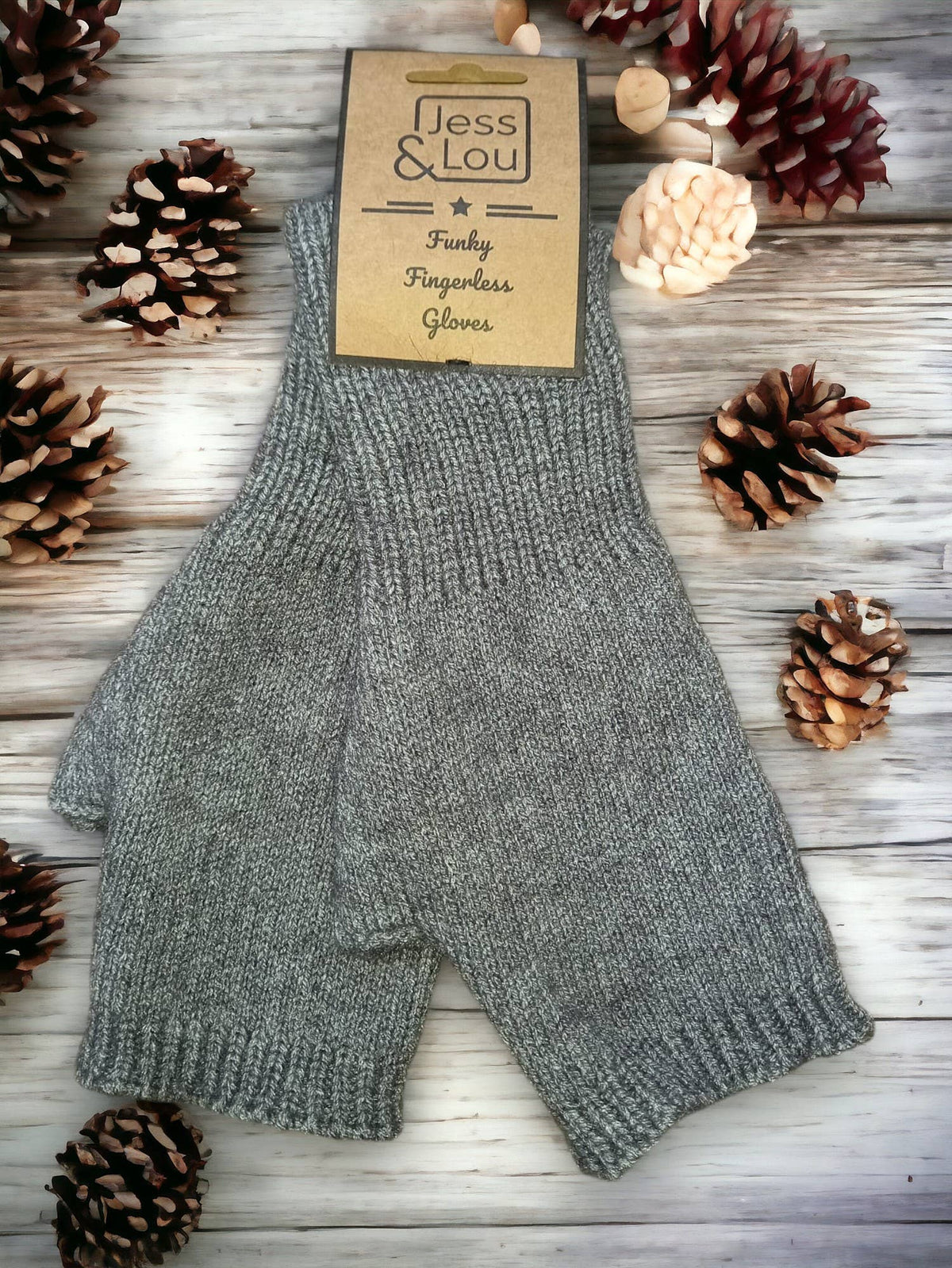 Charcoal Plain Knit Fingerless Gloves GL145