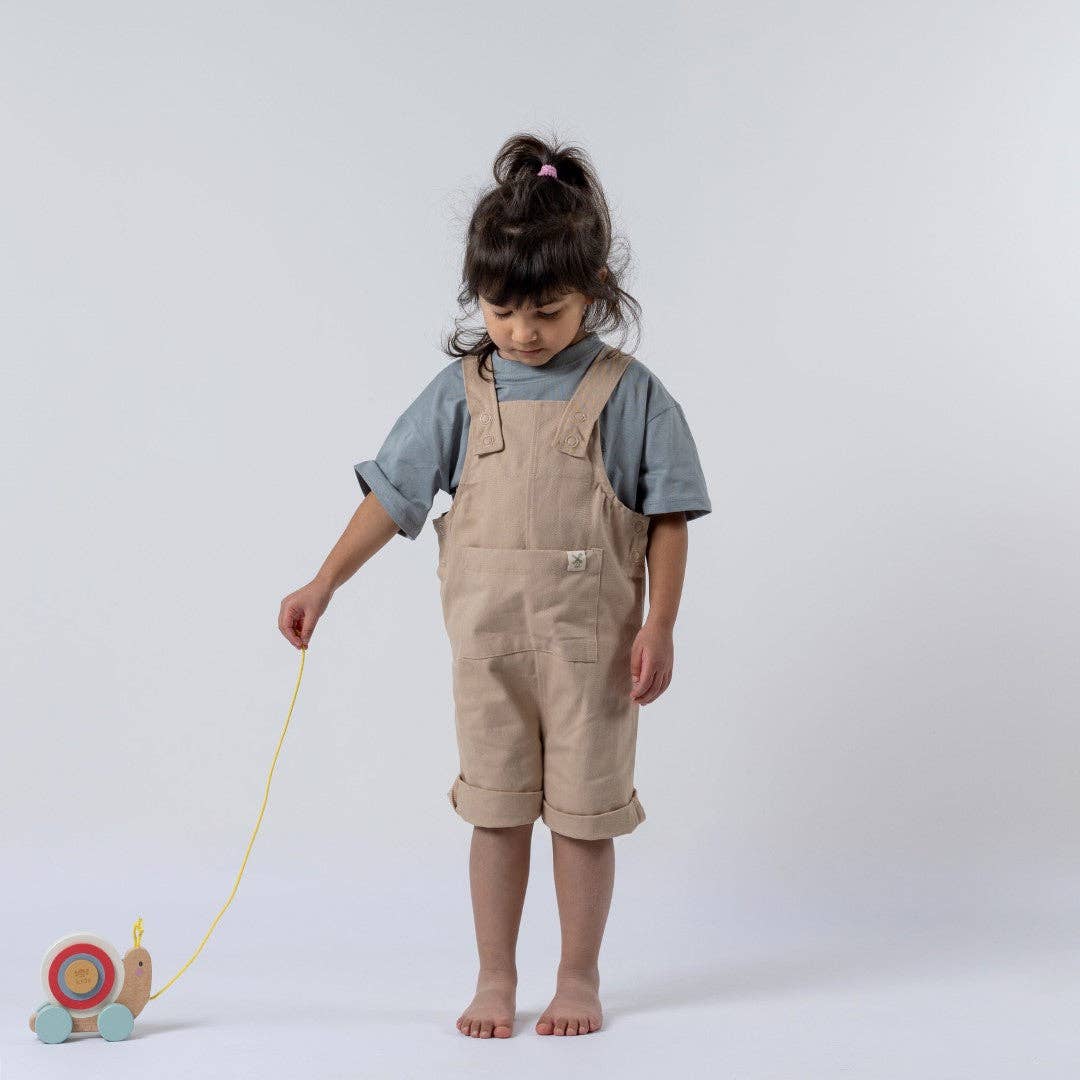 2-3y Kids Cotton Dungaree Shorts: Oat