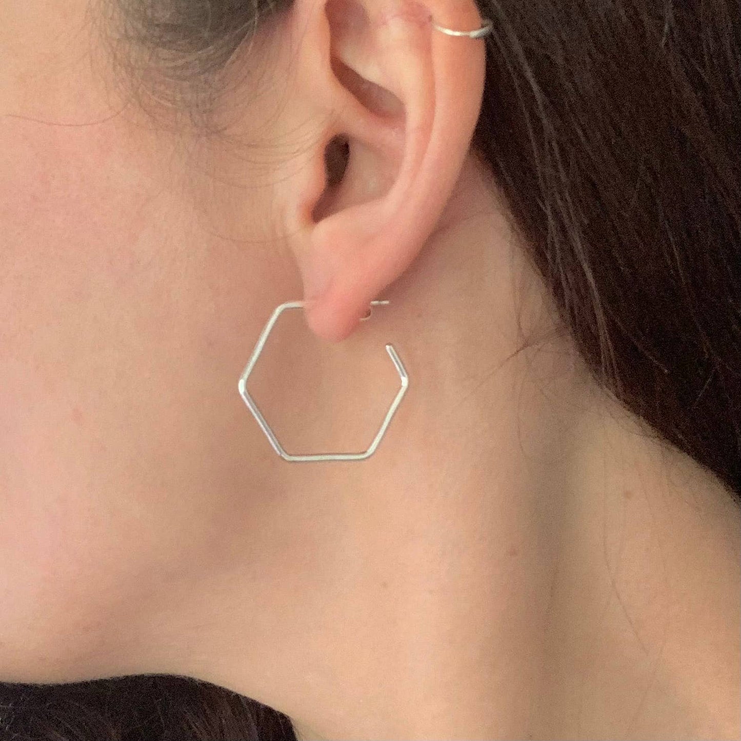 Hexagon hoop earrings sterling silver