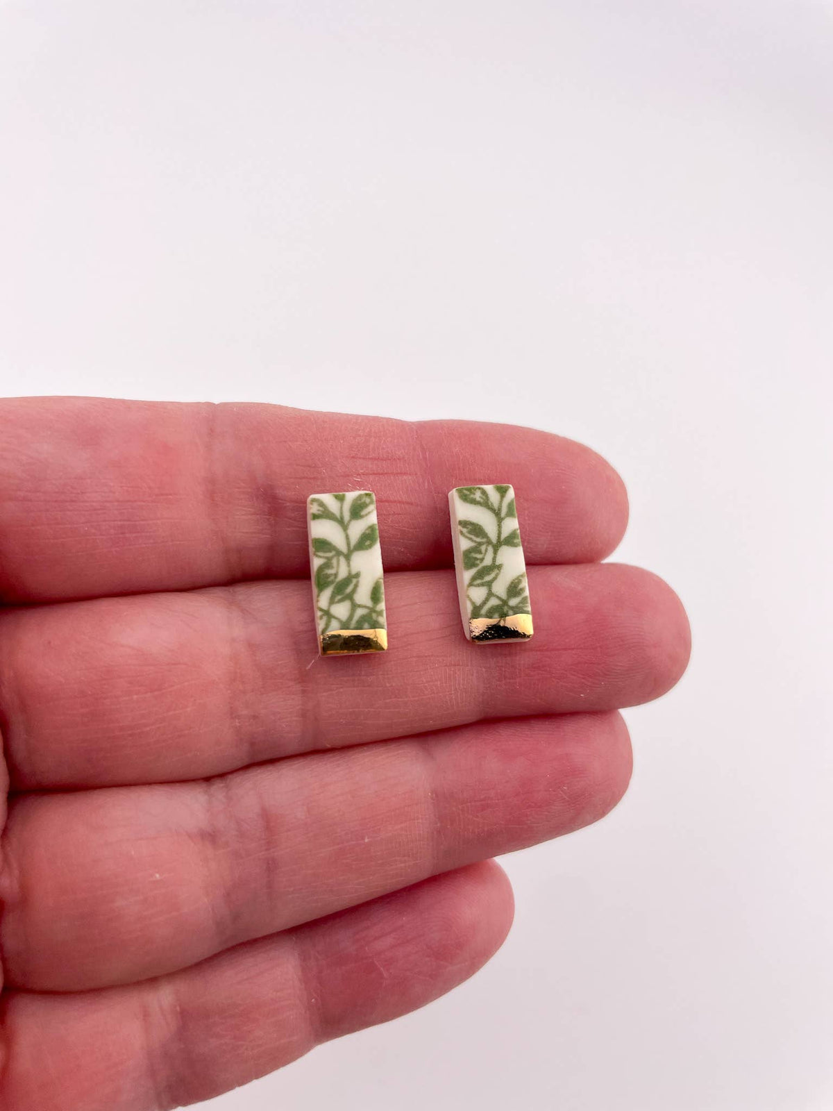 Green China Stick Rectangle Studs (Options): Gold tip