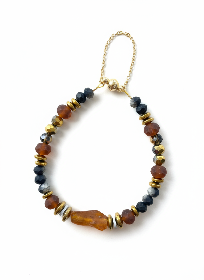 Gist - Raw Amber and crystal bracelet