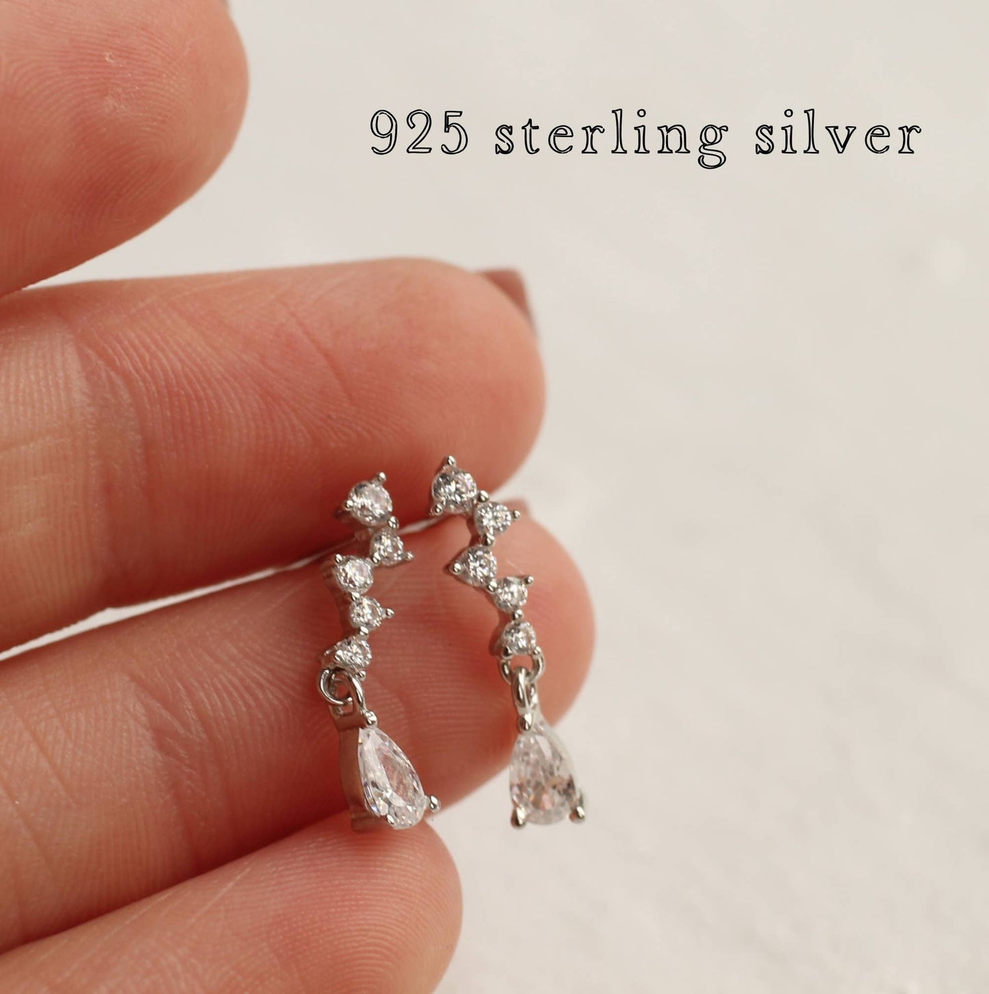Waterfall Cascade Sterling Silver Stud Earrings: Linen Presentation Card