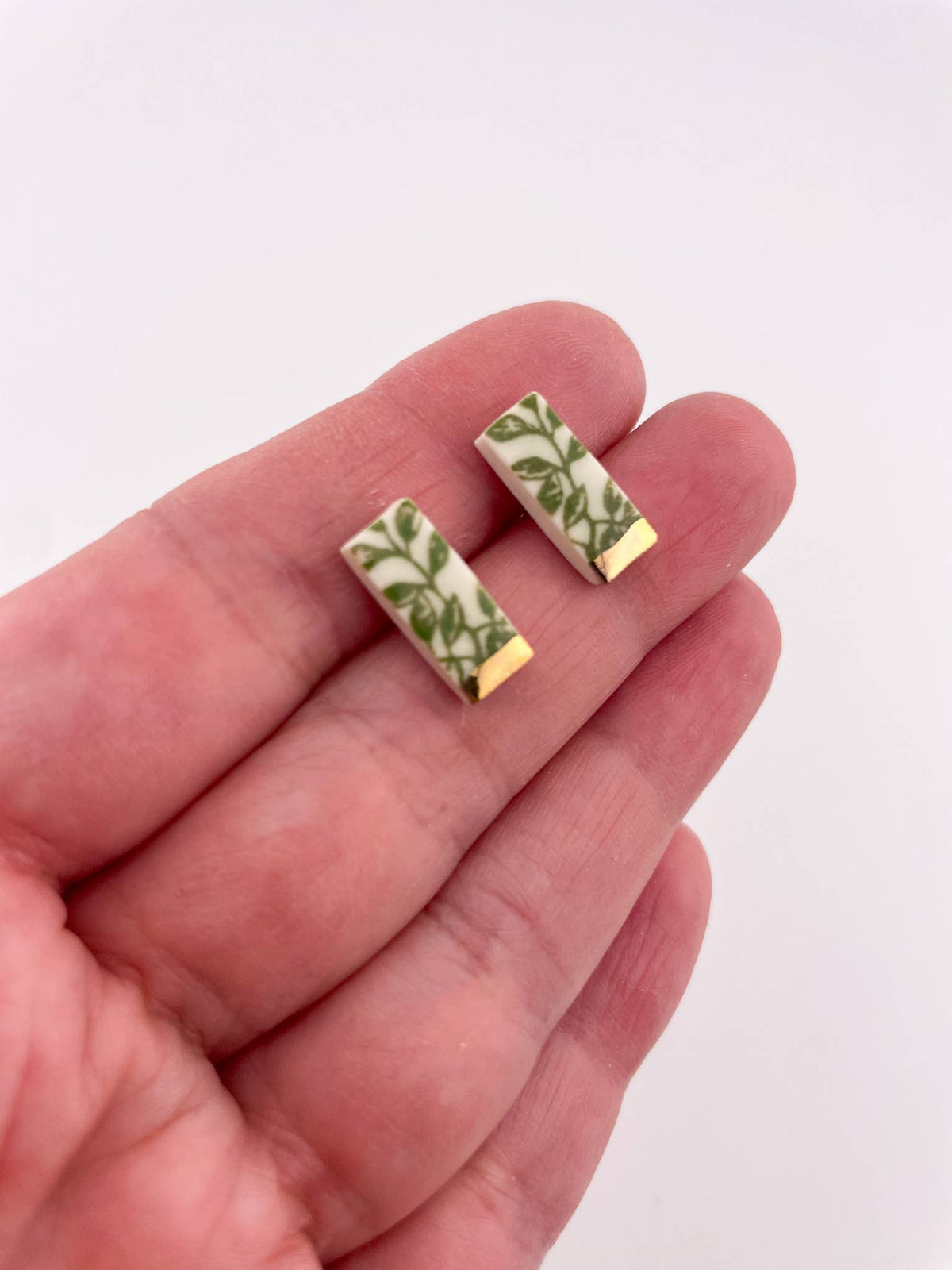 Green China Stick Rectangle Studs (Options): Gold tip