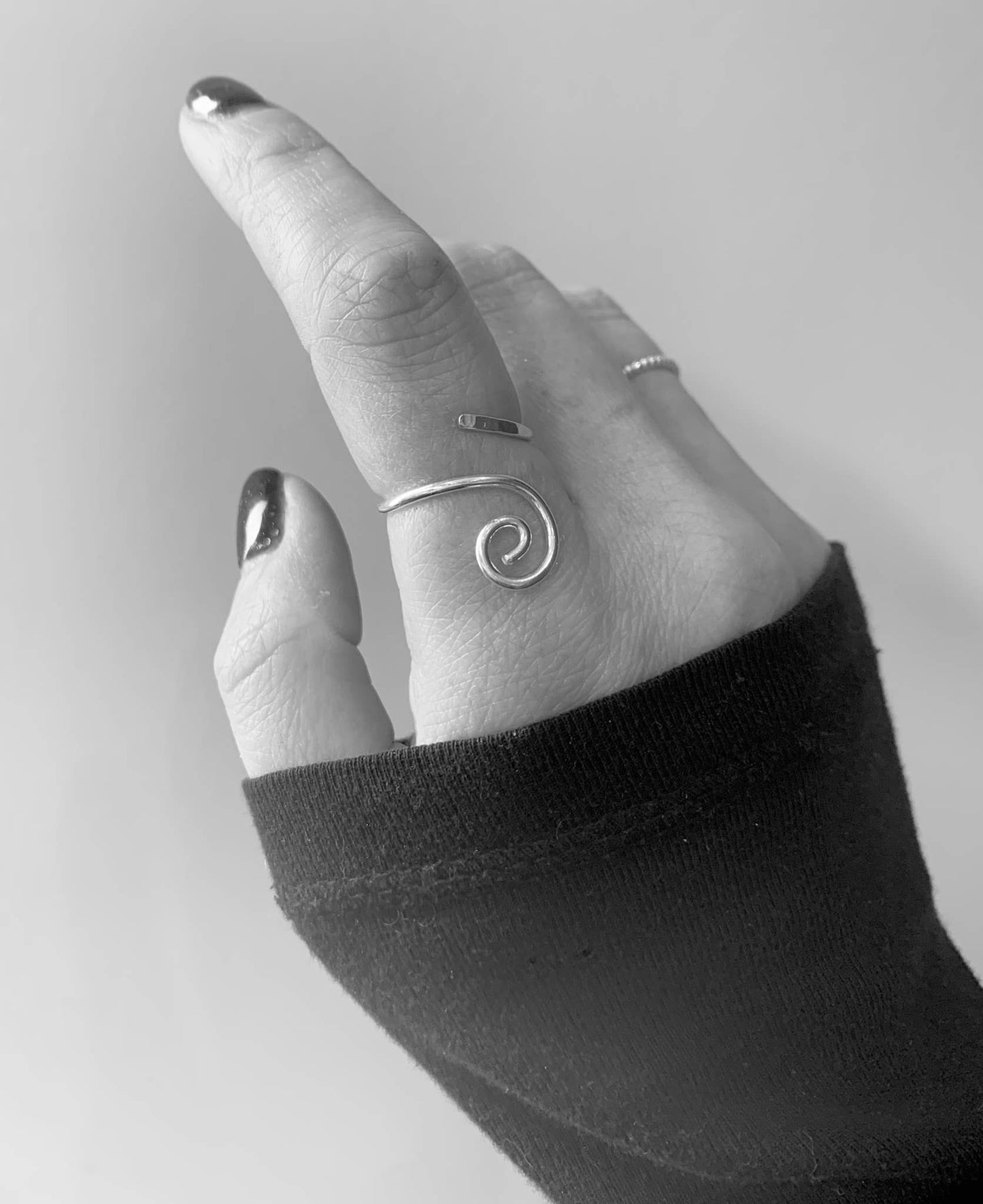 Adjustable sterling silver wave ring, silver spiral ring: Small