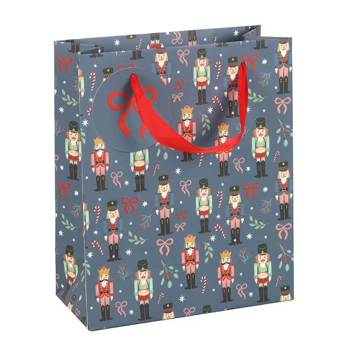 23cm Medium Blue Christmas Nutcracker Print Gift Bag