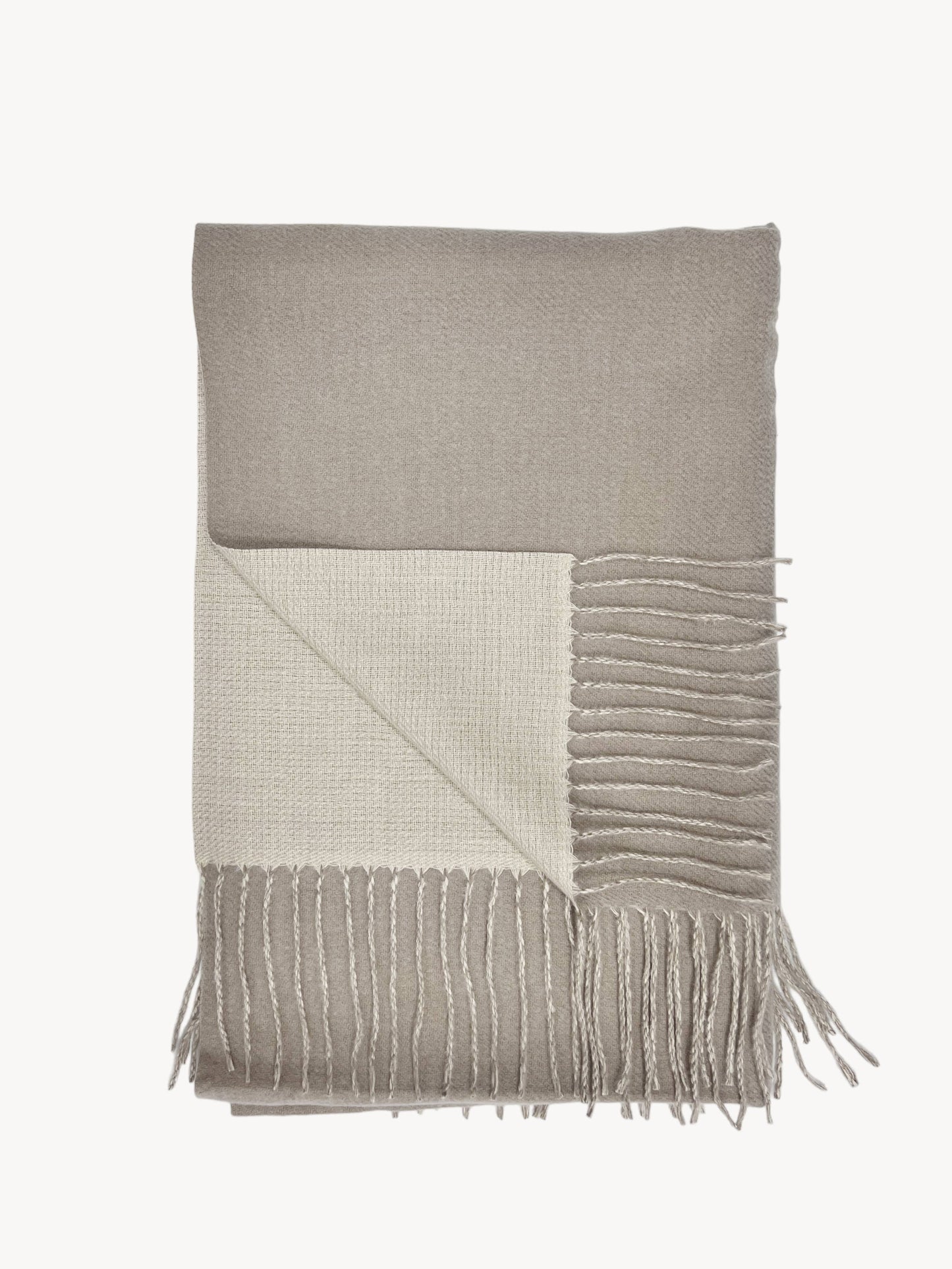 Reversible two tone coloured plain cashmere blend scarf: Oatmeal