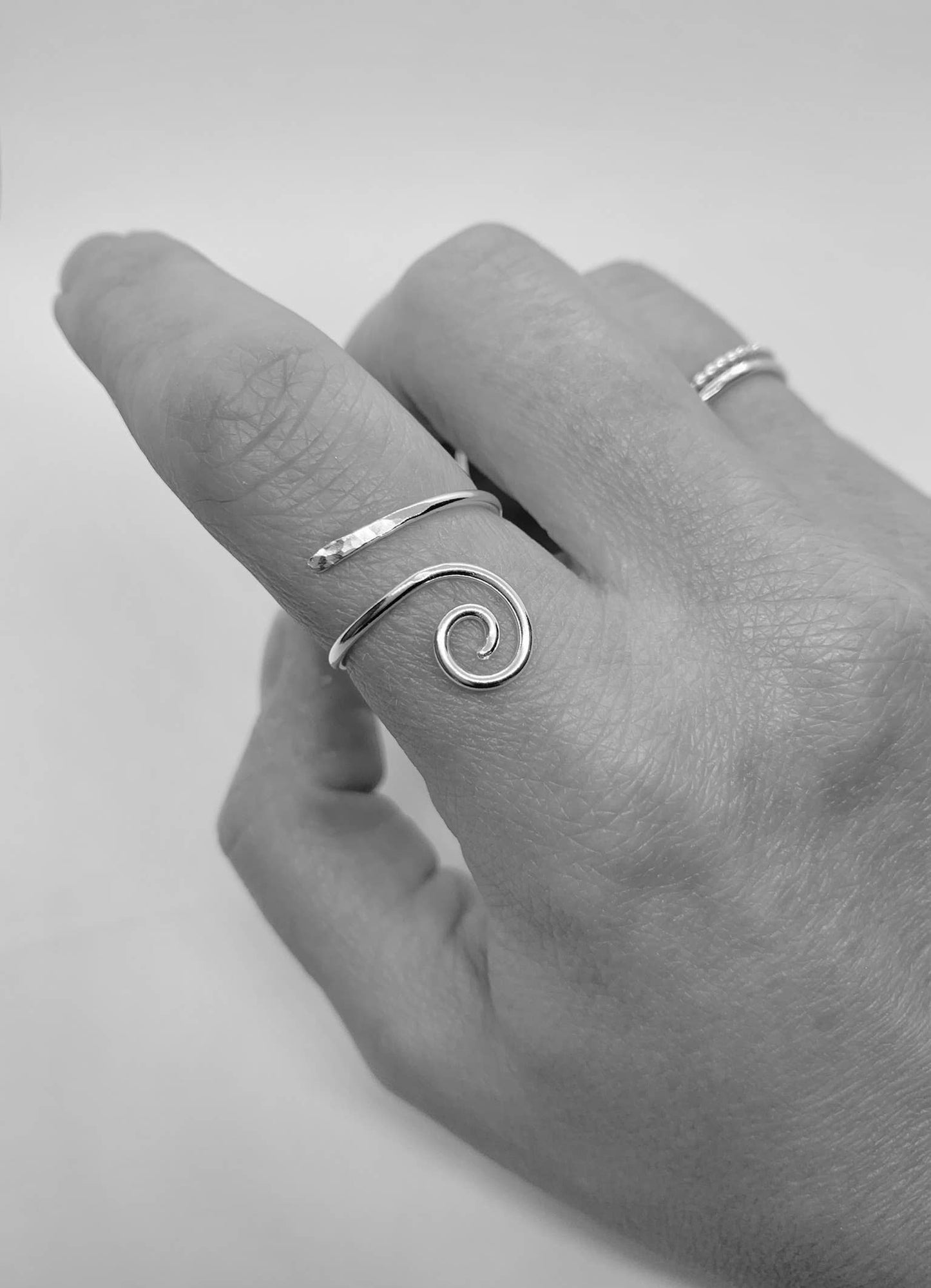 Adjustable sterling silver wave ring, silver spiral ring: Small