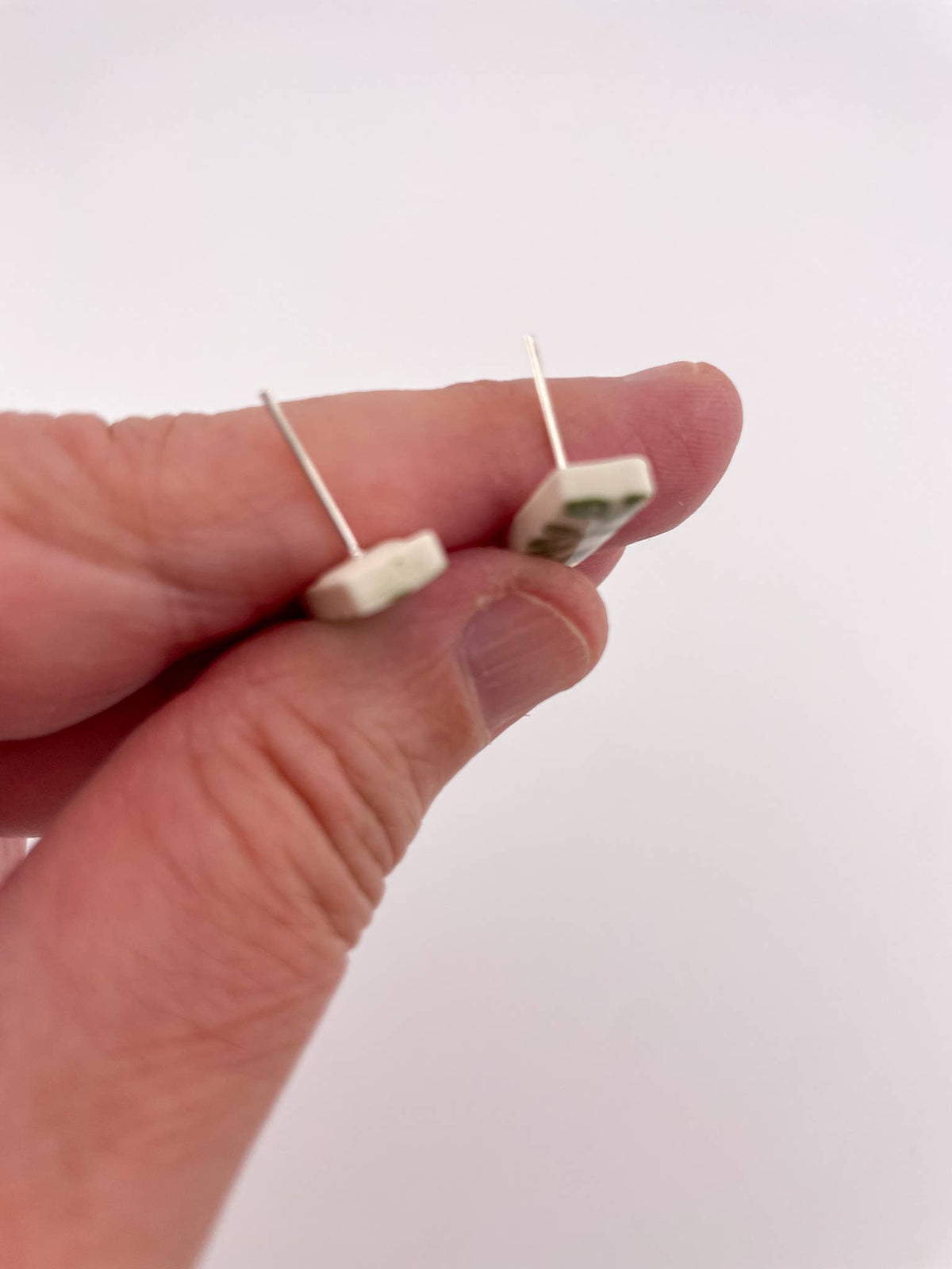 Green China Stick Rectangle Studs (Options): Gold tip