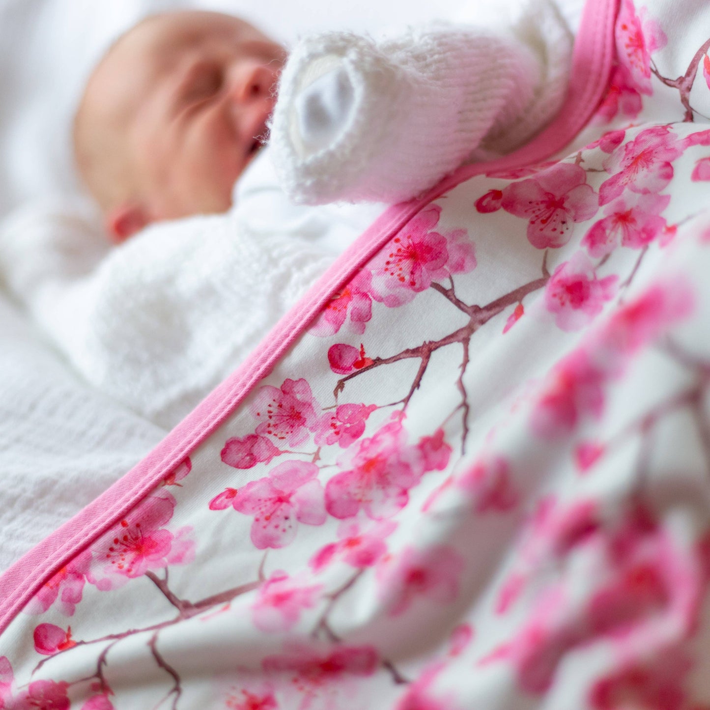 Unisex Baby Cotton Sleepsuit (Onesie) – Cherry Blossom Print: 0-3 M