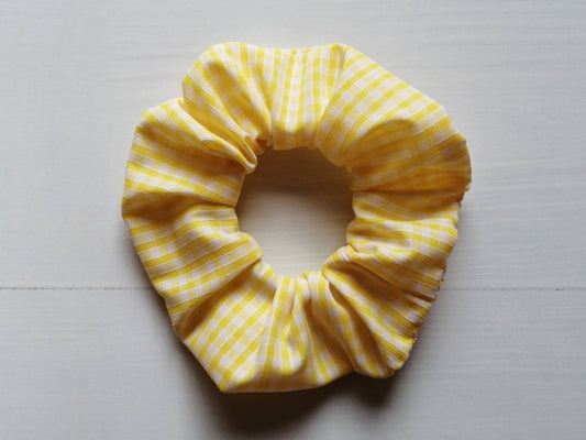 Gingham scrunchie, school hair accessory, checked scrunchies: Yellow